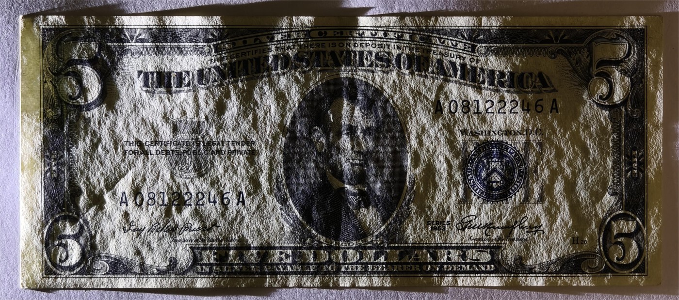 紫瑗钱币——第339期拍卖——纸币场 美国 1953年 无序列 亚伯拉罕·林肯 5美元 蓝印 银元券 AU