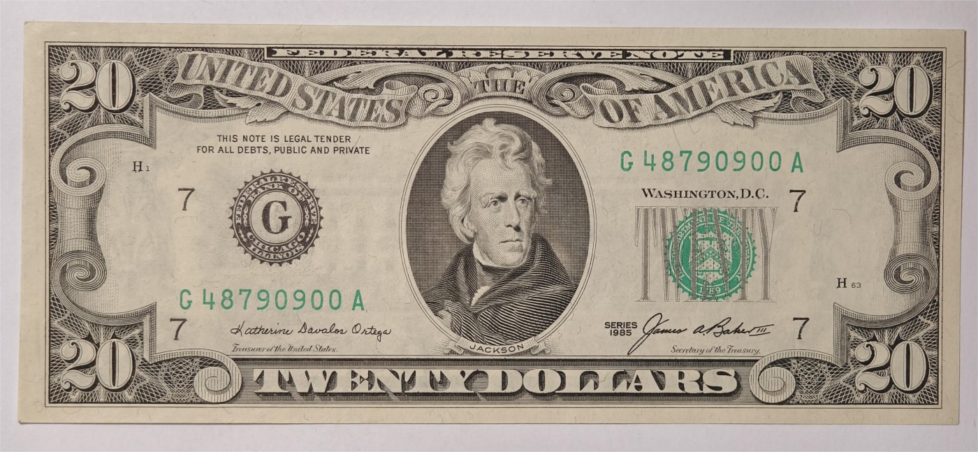 紫瑗钱币——第339期拍卖——纸币场 美国 1985年 G版 无序列 安德鲁·杰克逊 20美元 小头版 UNC