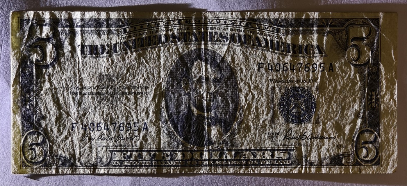 紫瑗钱币——第339期拍卖——纸币场 美国 1953年 A序列 亚伯拉罕·林肯 5美元 蓝印 银元券 流通品