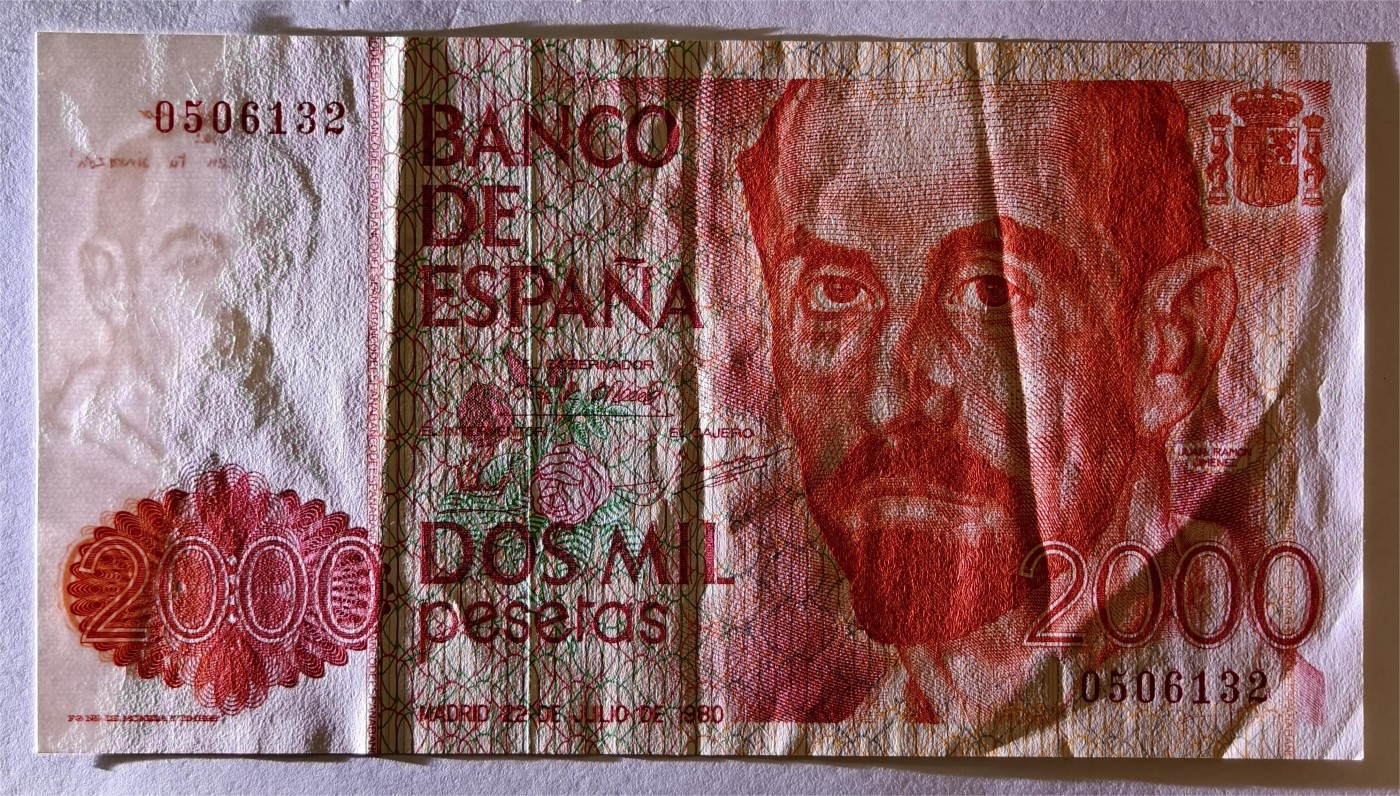 紫瑗钱币——第339期拍卖——纸币场 【数字冠】西班牙 1983年 胡安·拉蒙·希门尼斯 2000比塞塔 AU