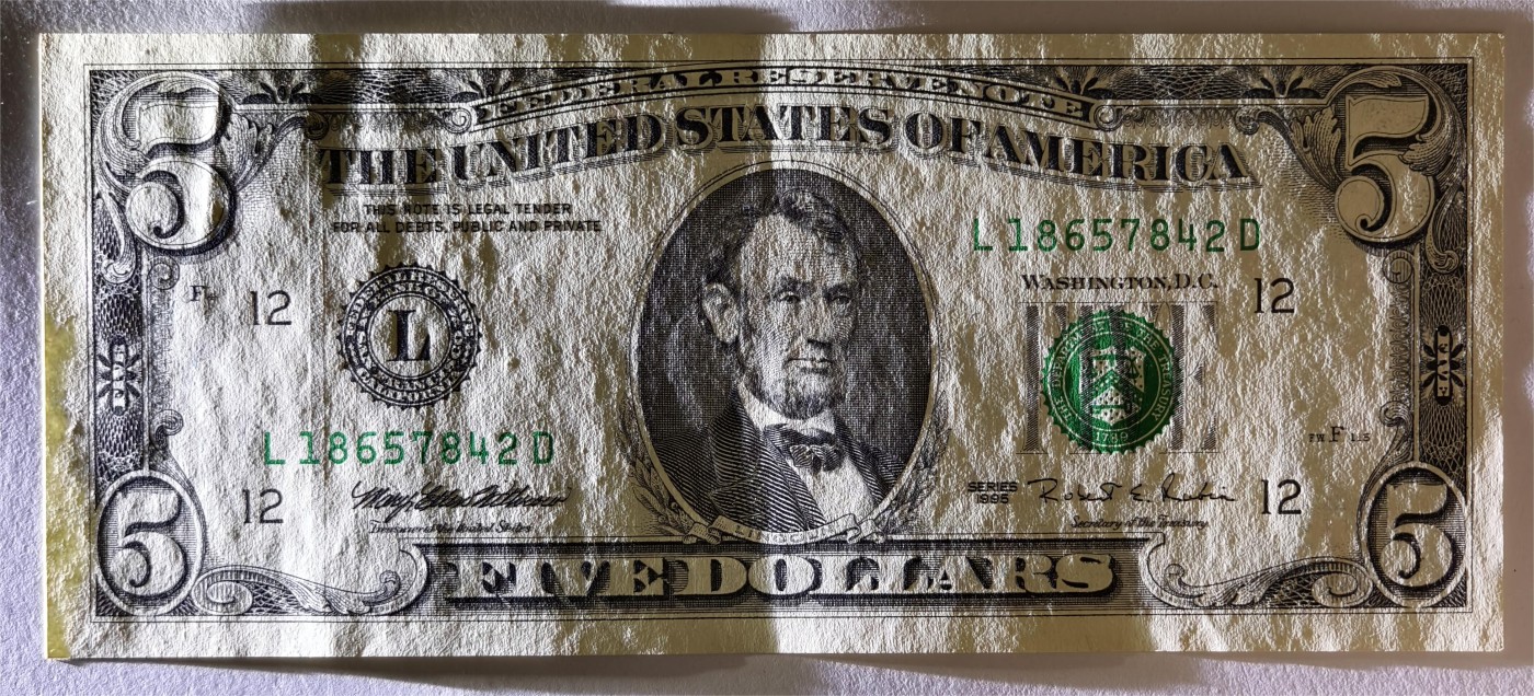 紫瑗钱币——第339期拍卖——纸币场 美国 1995年 L版 无序列 亚伯拉罕·林肯 5美元 小头版 UNC-