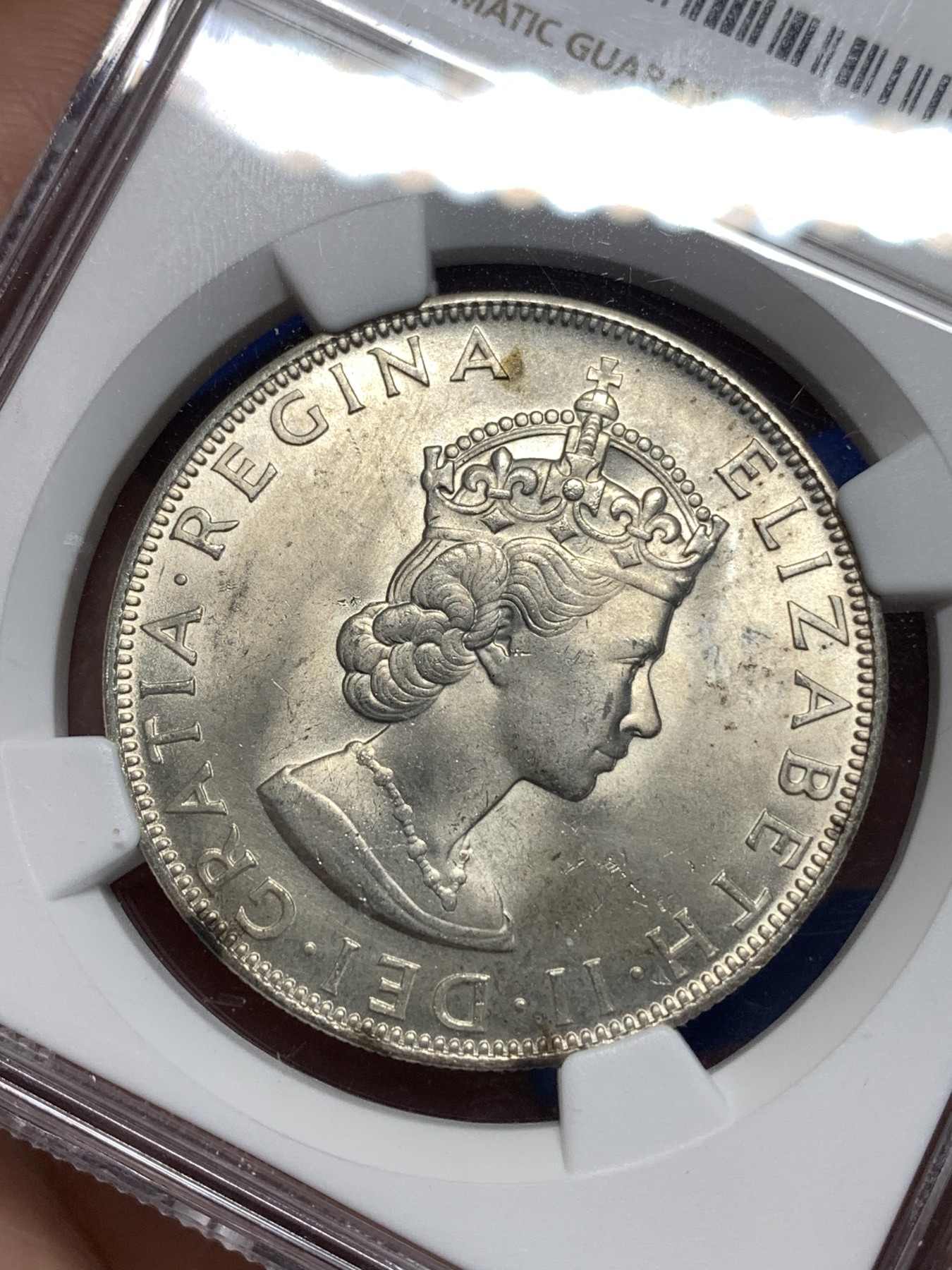 《竞宝斋》第258场-周日，周一 2场连拍 (全场包邮) NGC MS64 英属百慕大1964年伊丽莎白二世青年头像1克朗银币 经典女王头像