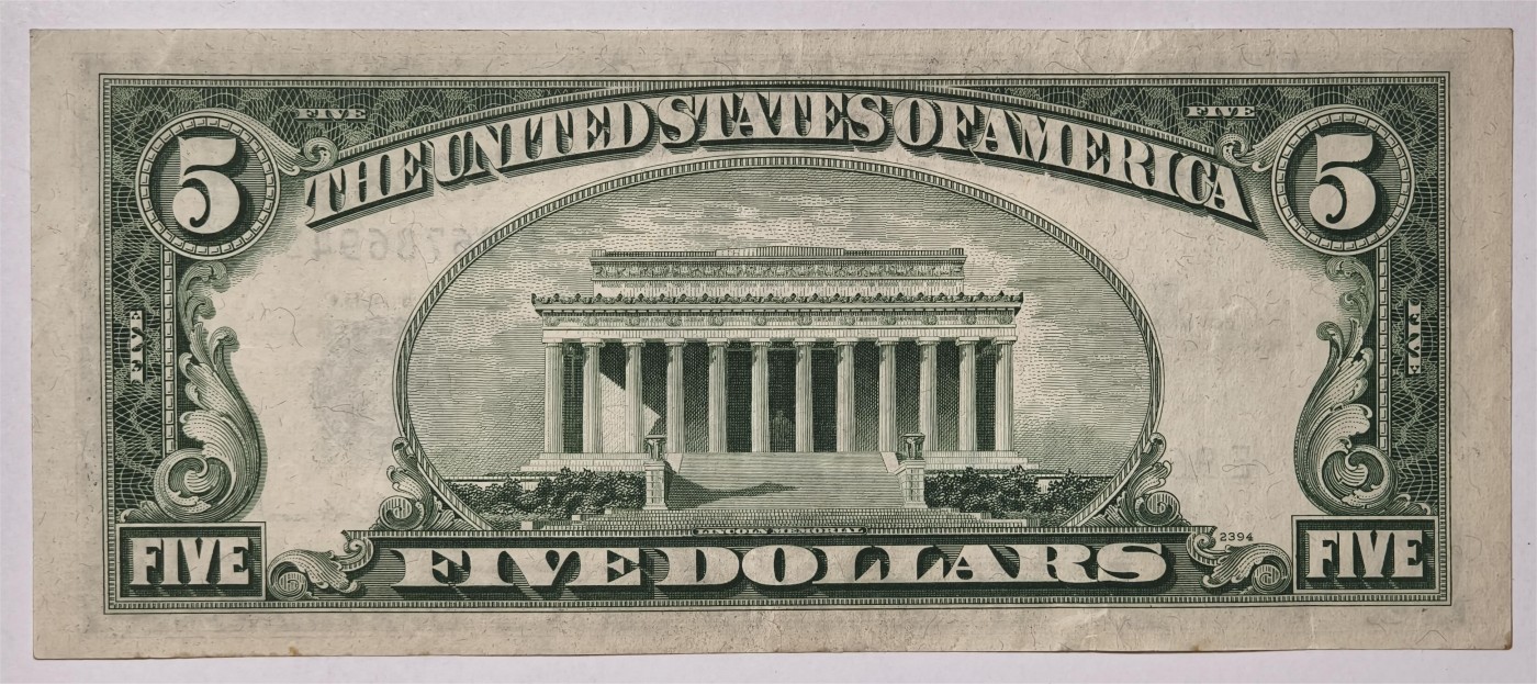 紫瑗钱币——第339期拍卖——纸币场 美国 1953年 A序列 亚伯拉罕·林肯 5美元 蓝印 银元券 流通品