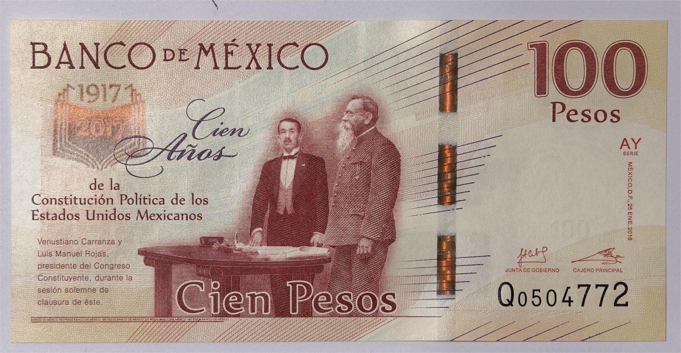 紫瑗钱币——第339期拍卖——纸币场 墨西哥 2017年 宪法颁布100周年 纪念钞 100比索 UNC