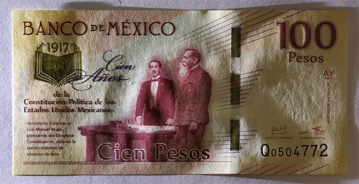 紫瑗钱币——第339期拍卖——纸币场 墨西哥 2017年 宪法颁布100周年 纪念钞 100比索 UNC