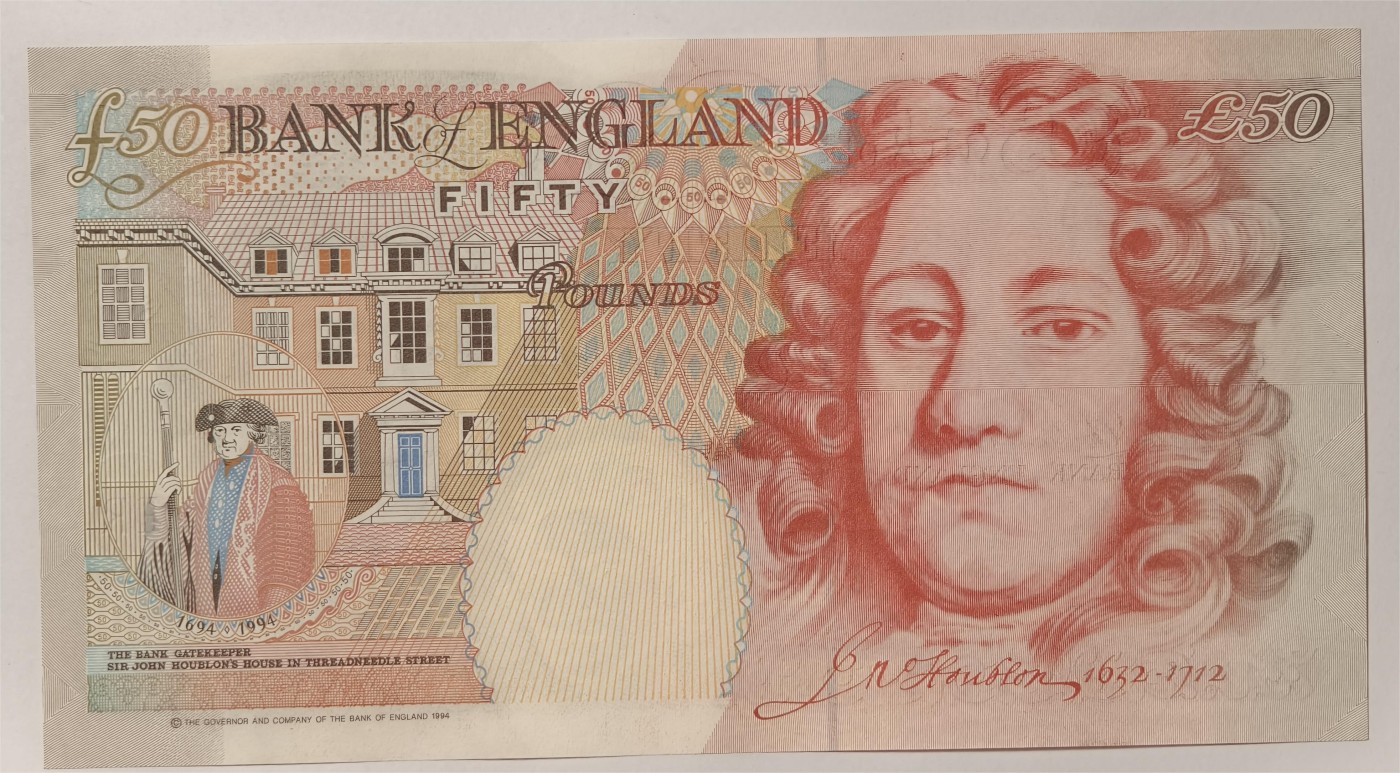 紫瑗钱币——第369期拍卖——纸币场 英国 1994年 E序列 英格兰银行第一任行长 约翰·霍布伦 50英镑 UNC