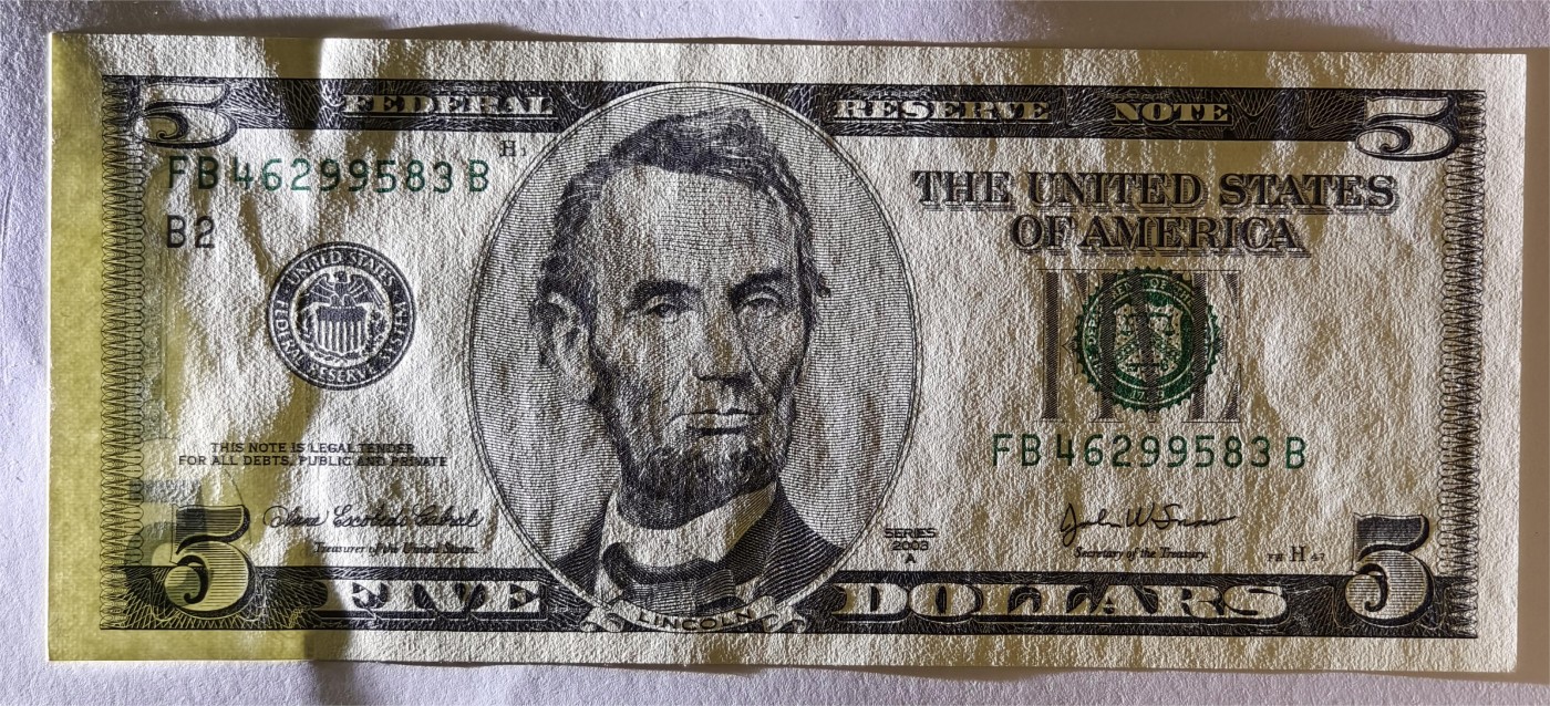 紫瑗钱币——第339期拍卖——纸币场 美国 2003年 B版 A序列 亚伯拉罕·林肯 5美元 大头版 UNC