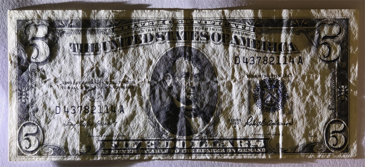 紫瑗钱币——第339期拍卖——纸币场 美国 1953年 A序列 亚伯拉罕·林肯 5美元 蓝印 银元券 流通品