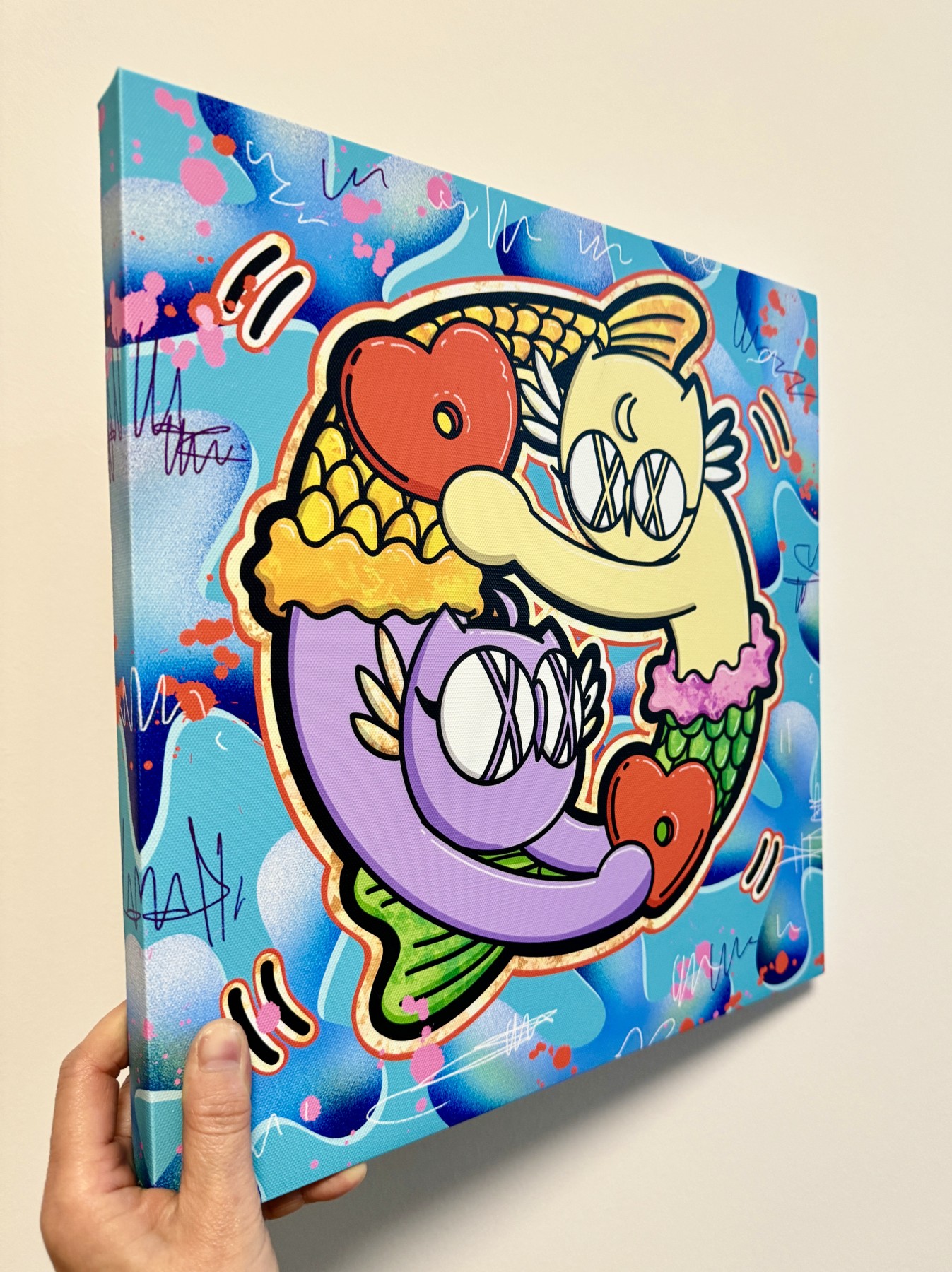 零元拍：艺术家WAIWAI星座系列 双鱼座 无框油画布装饰画，尺寸35X35厘米