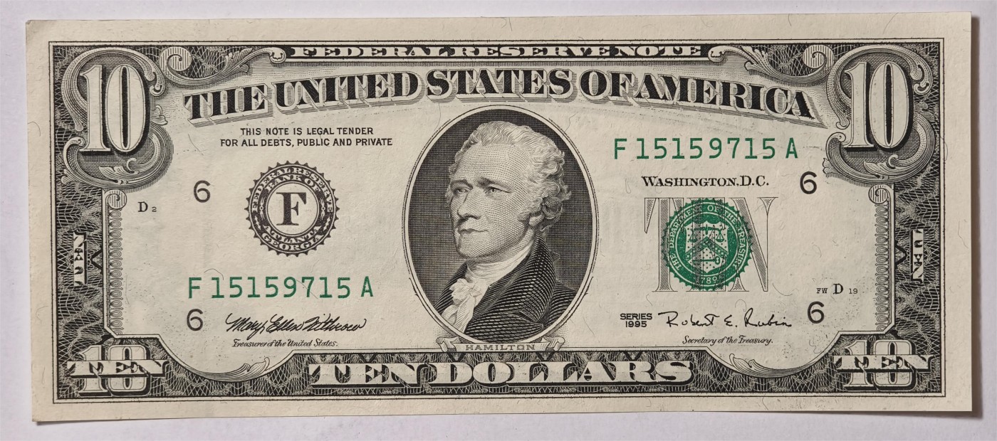 紫瑗钱币——第339期拍卖——纸币场 美国 1995年 F版 无序列 亚历山大·汉密尔顿 10美元 小头版 UNC