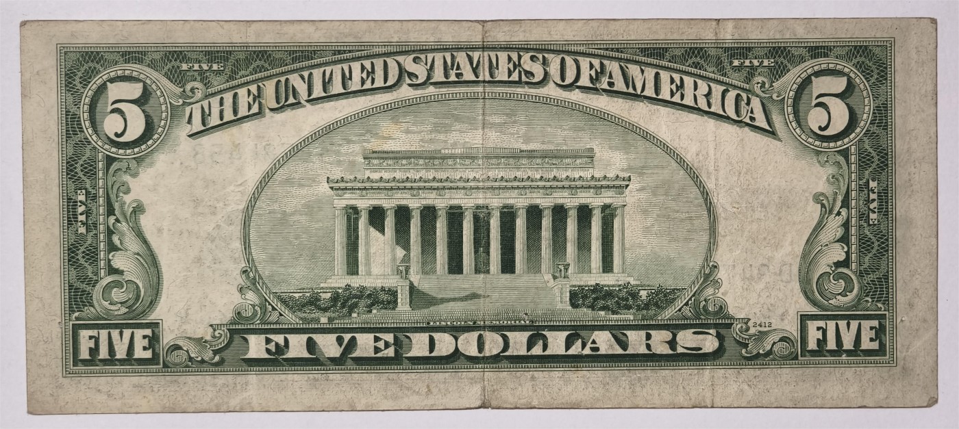 紫瑗钱币——第339期拍卖——纸币场 美国 1953年 A序列 亚伯拉罕·林肯 5美元 蓝印 银元券 流通品