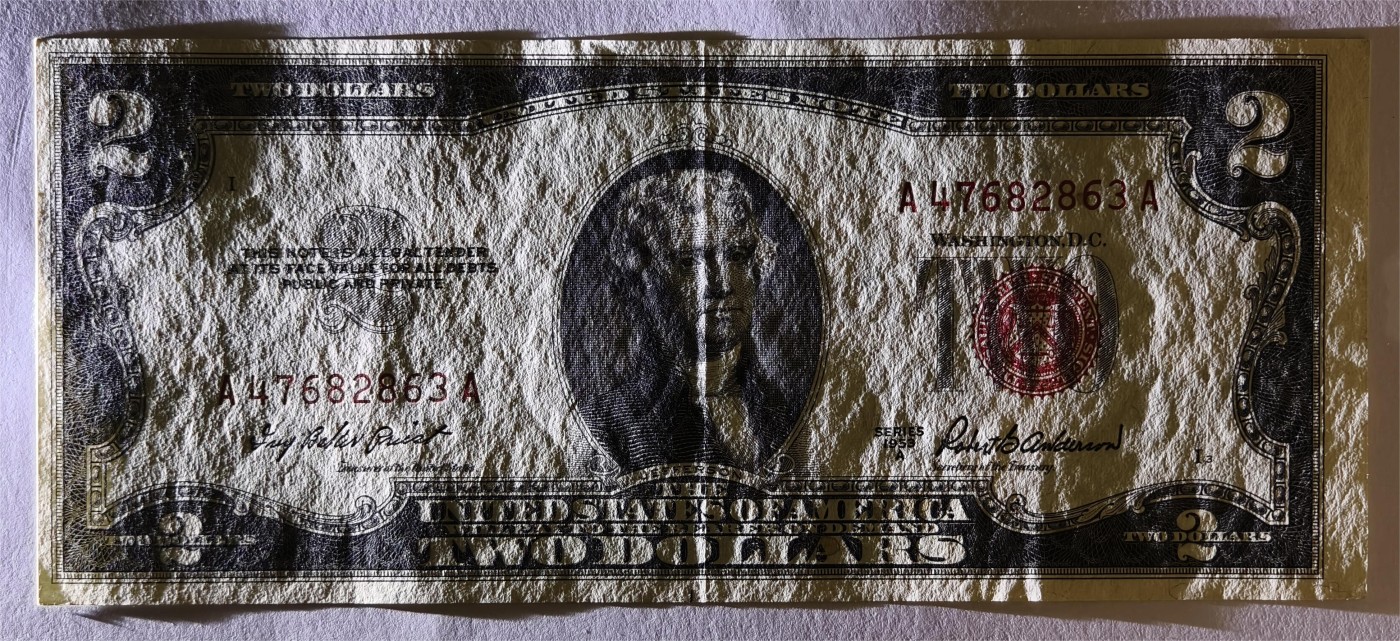 紫瑗钱币——第339期拍卖——纸币场 美国 1953年 A序列 托马斯·杰斐逊 2美元 红印 政府券 AU