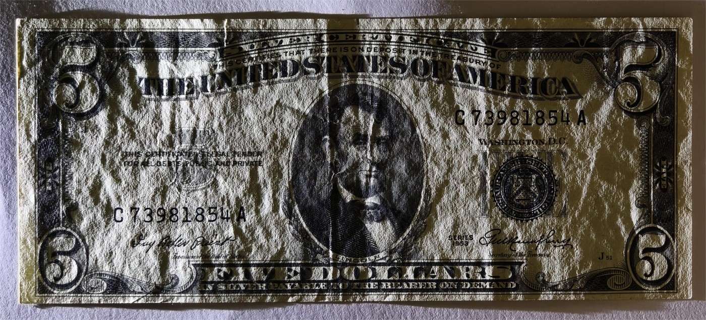 紫瑗钱币——第339期拍卖——纸币场 美国 1953年 无序列 亚伯拉罕·林肯 5美元 蓝印 银元券 流通品