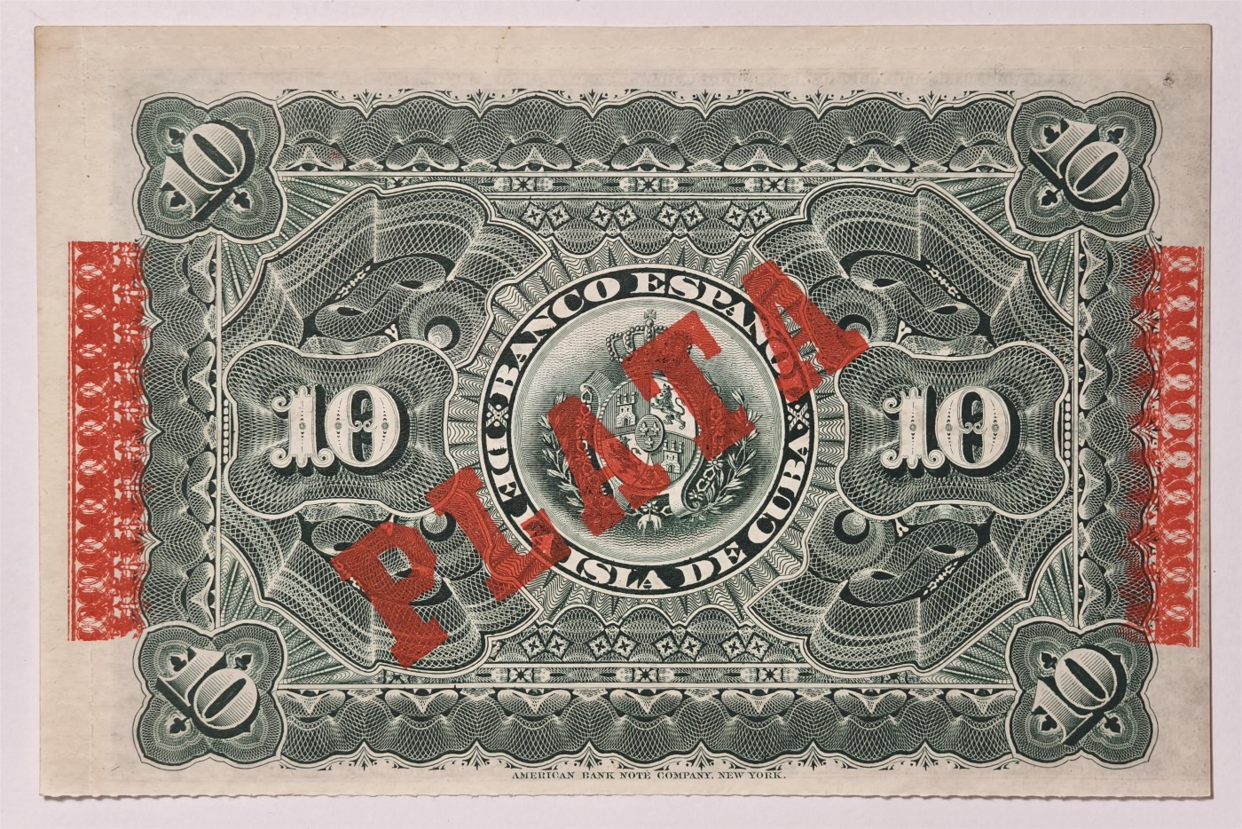 紫瑗钱币——第339期拍卖——纸币场 古巴 1896年 西班牙银行 10比索 银币券 UNC