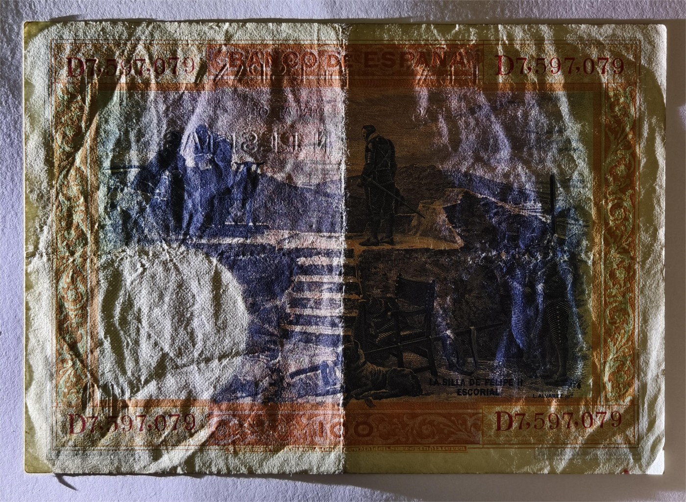 紫瑗钱币——第355期拍卖——纸币场 西班牙 1925年 油画《腓力二世的座椅》 100比塞塔 流通品