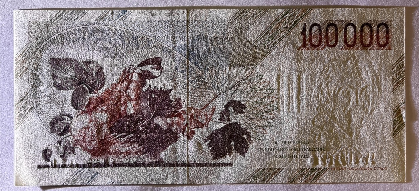 紫瑗钱币——第369期拍卖——纸币场 意大利 1983年 达·卡拉瓦乔 水果篮 初版 100000里拉 UNC (P-100a)