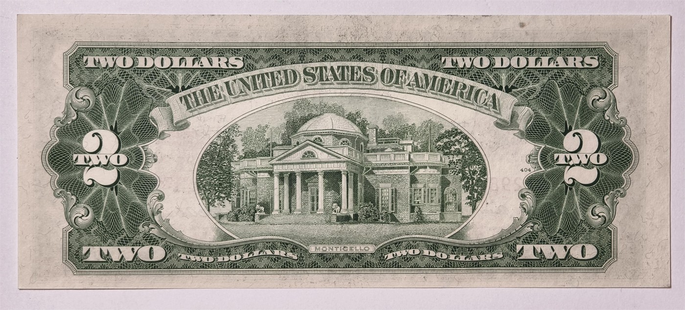 紫瑗钱币——第339期拍卖——纸币场 美国 1953年 A序列 托马斯·杰斐逊 2美元 红印 政府券 AU