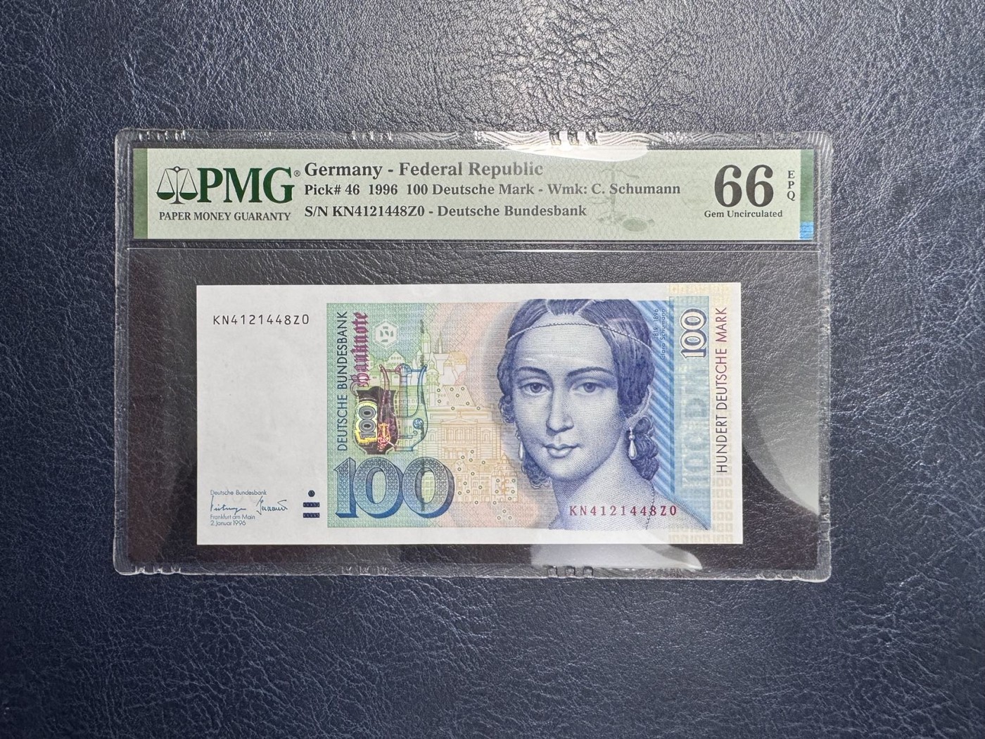 收藏联盟Quantum Auction 第338期拍卖  德国联邦1996年100马克 PMG66 钢琴家 克拉拉舒曼