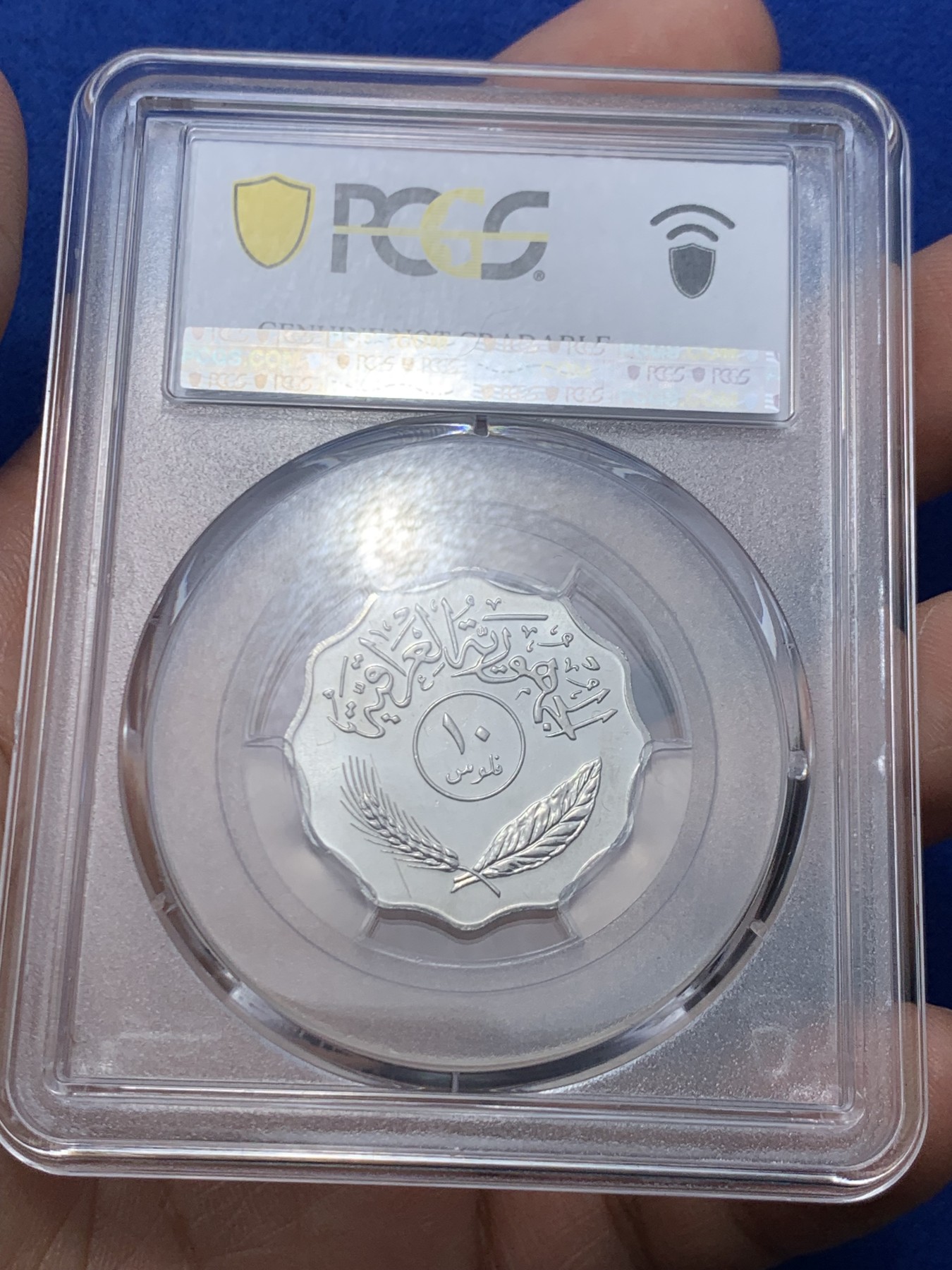 《竞宝斋》第258场-周日，周一 2场连拍 (全场包邮) PCGS金盾 UNCD 伊拉克1981年枣椰树10费尔不锈钢币