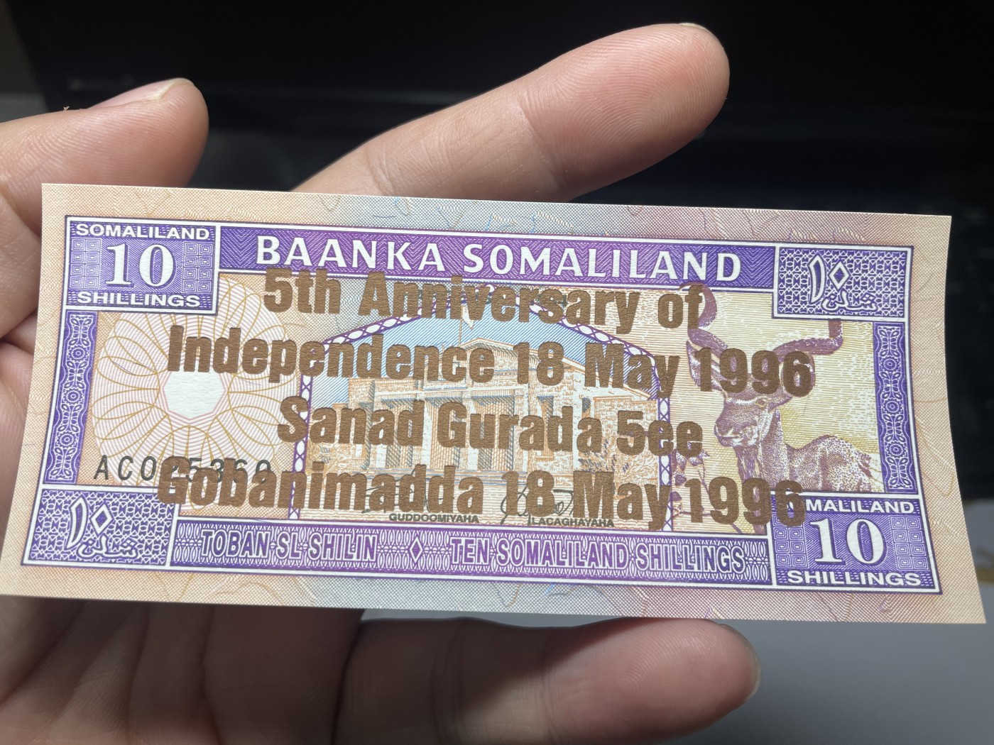 2024年集古藏今外币拍卖第四期-第8场—（总第38拍） 全新1996年索马里10先令纪念钞独立5周年