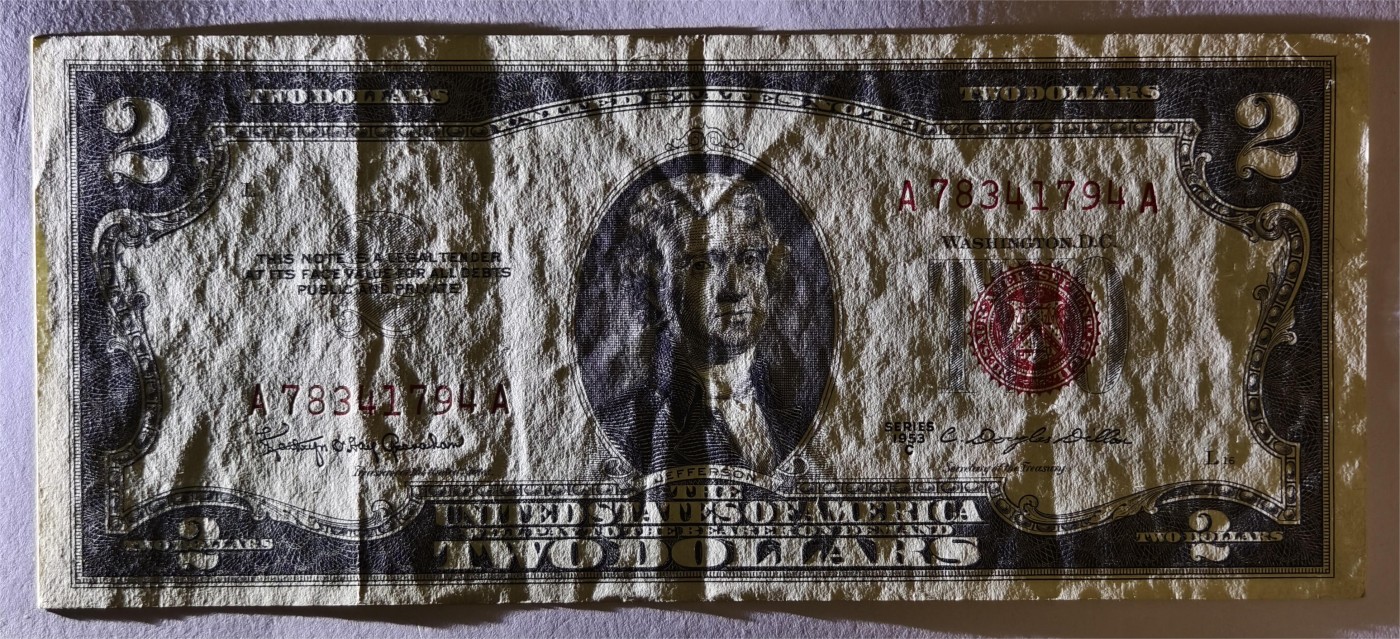 紫瑗钱币——第339期拍卖——纸币场 美国 1953年 C序列 托马斯·杰斐逊 2美元 红印 政府券 流通品