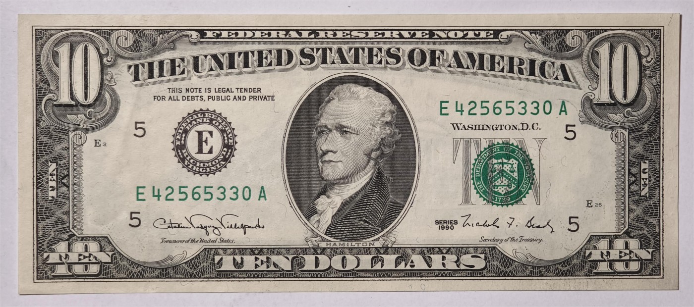 紫瑗钱币——第339期拍卖——纸币场 美国 1990年 E版 无序列 亚历山大·汉密尔顿 10美元 小头版 UNC-