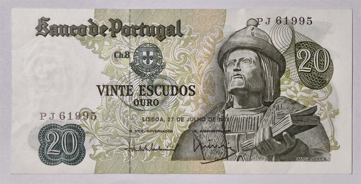 紫瑗钱币——第355期拍卖——纸币场 葡萄牙 1971年 加西亚·德·奥尔塔 20埃斯库多 UNC (P-173)