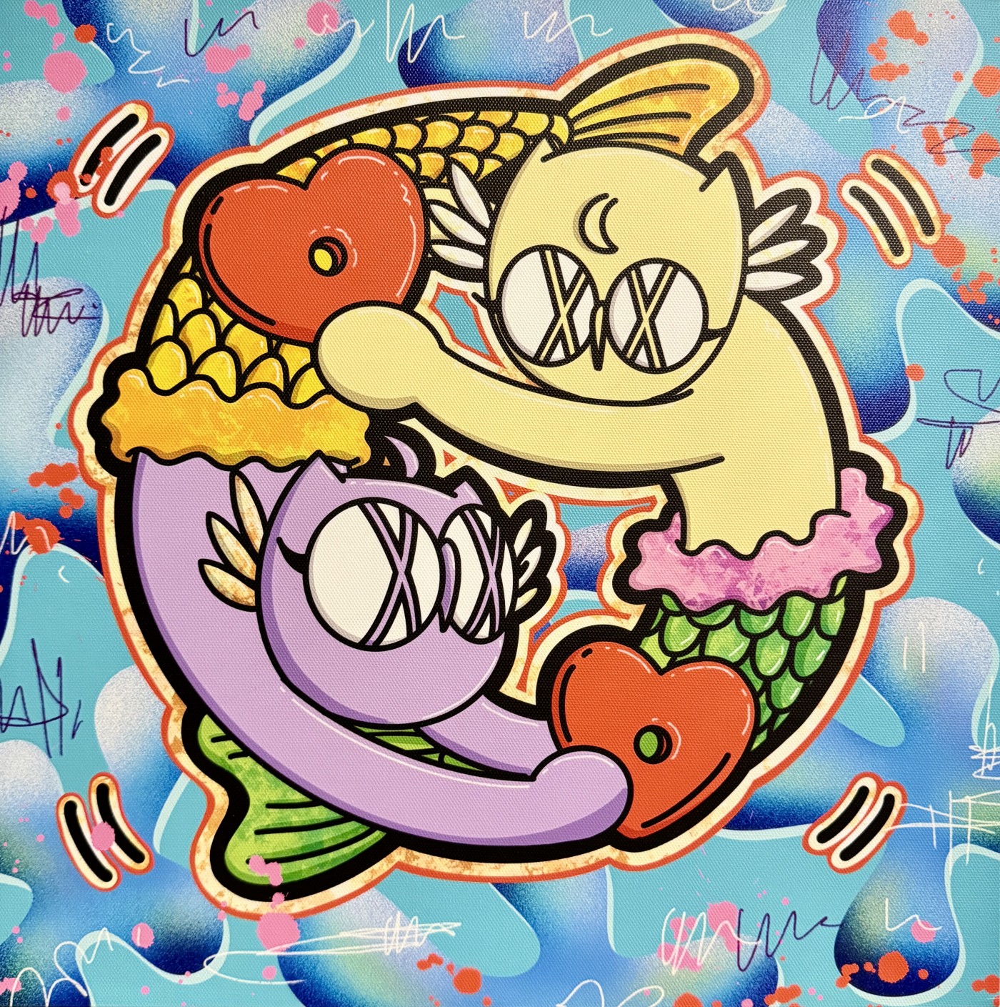 零元拍：艺术家WAIWAI星座系列 双鱼座 无框油画布装饰画，尺寸35X35厘米
