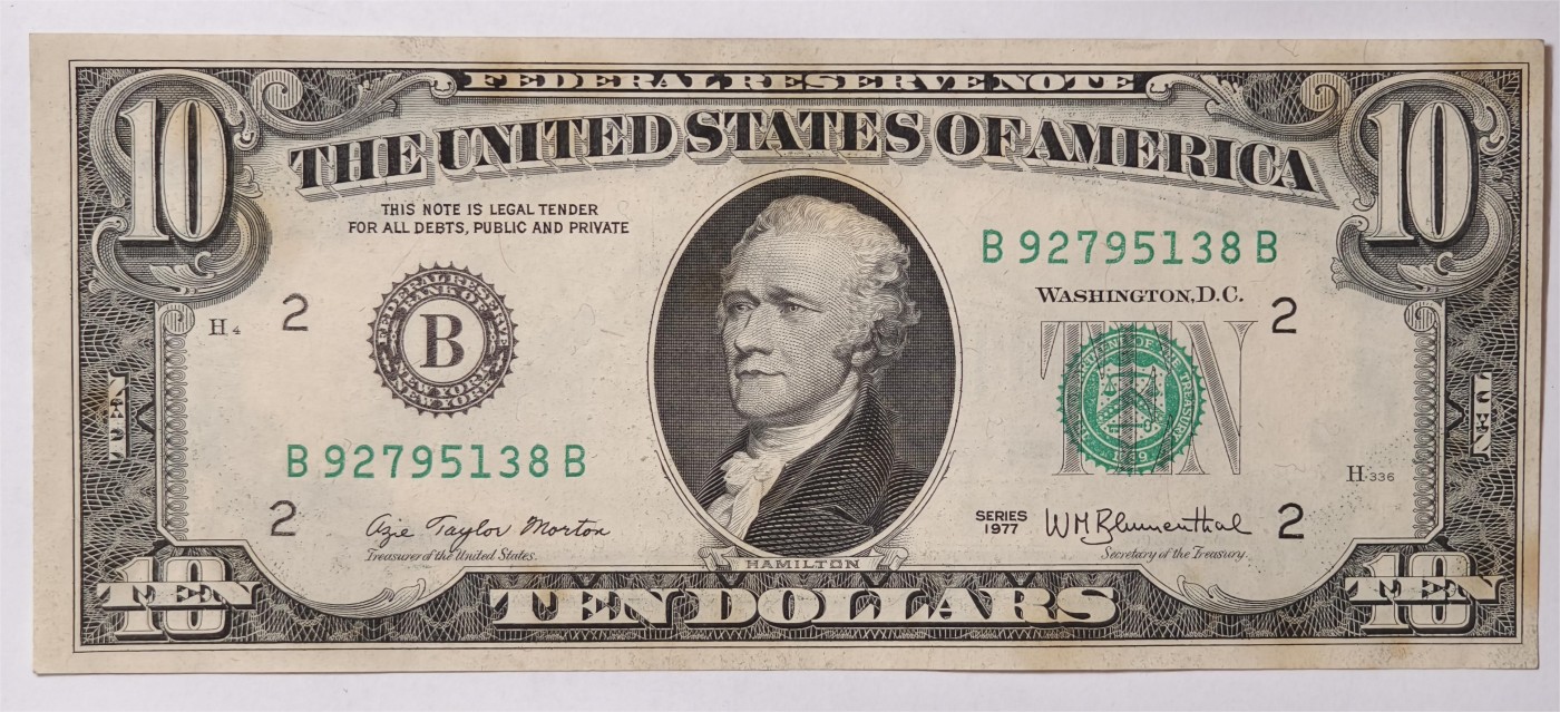 紫瑗钱币——第339期拍卖——纸币场 美国 1977年 B版 无序列 亚历山大·汉密尔顿 10美元 小头版 UNC