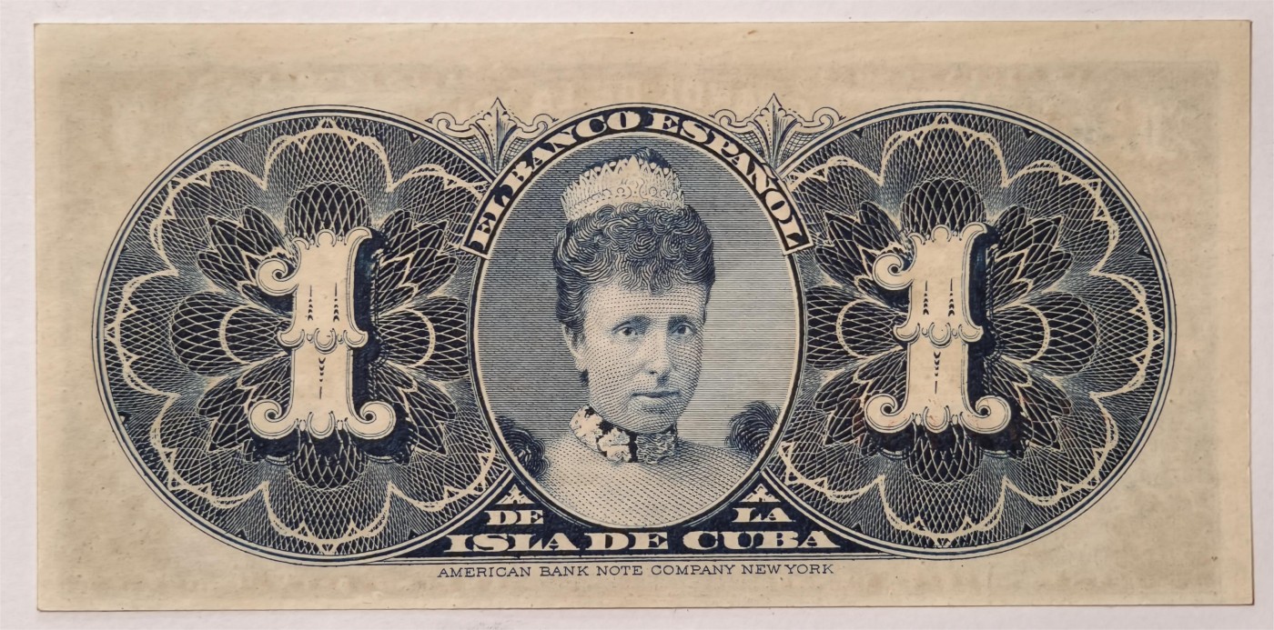 紫瑗钱币——第339期拍卖——纸币场 古巴 1896年 古巴西班牙银行 1比索 UNC