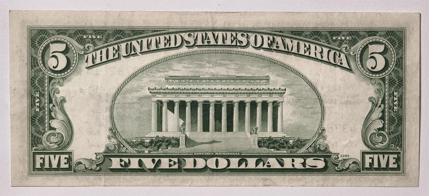 紫瑗钱币——第339期拍卖——纸币场 美国 1953年 A序列 亚伯拉罕·林肯 5美元 蓝印 银元券 流通品
