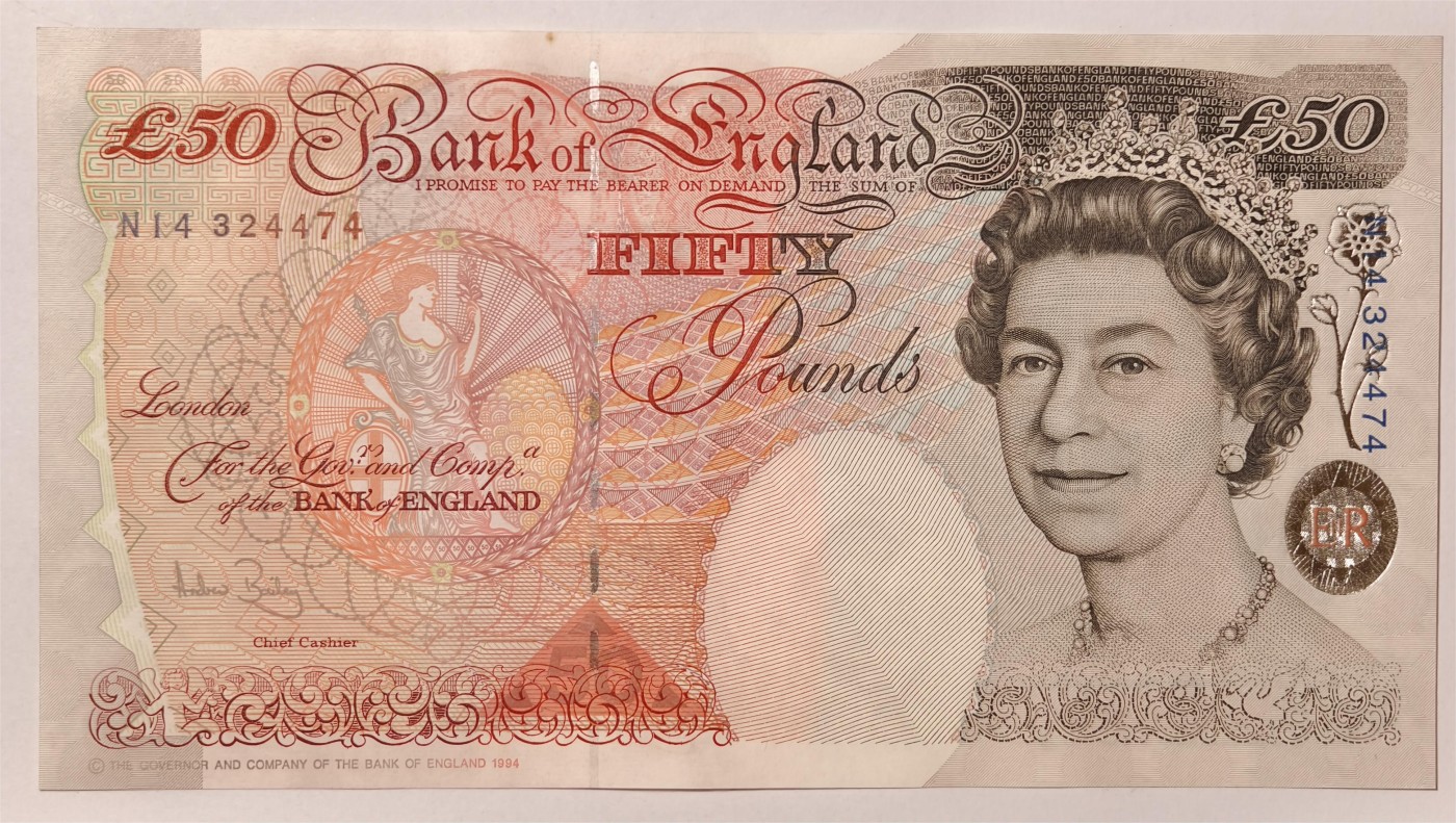 紫瑗钱币——第369期拍卖——纸币场 英国 1994年 E序列 英格兰银行第一任行长 约翰·霍布伦 50英镑 UNC