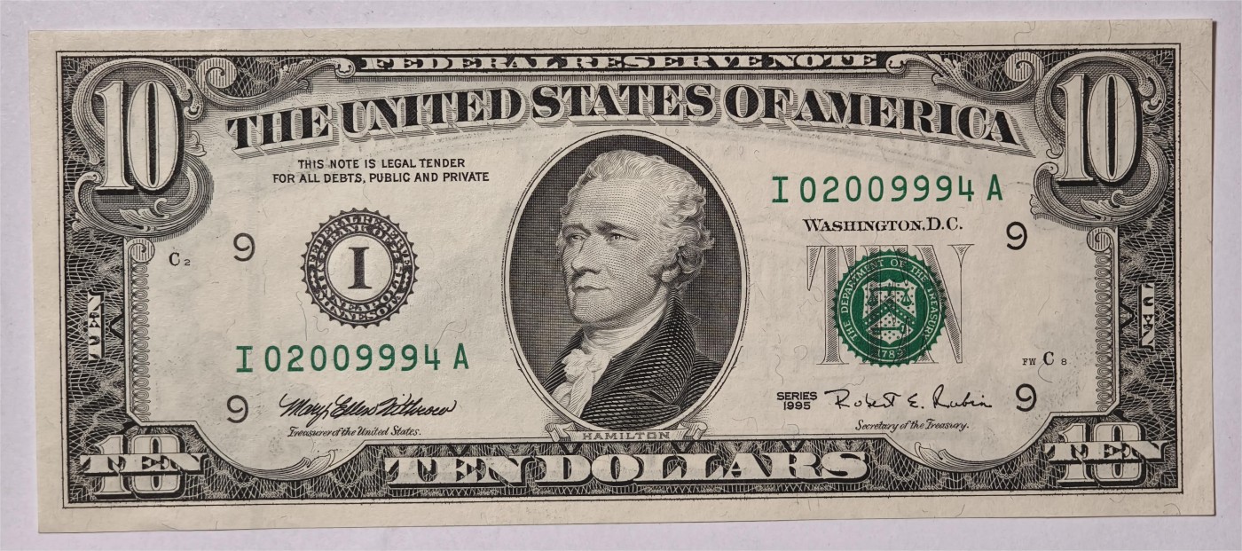 紫瑗钱币——第339期拍卖——纸币场 美国 1995年 I版 无序列 亚历山大·汉密尔顿 10美元 小头版 UNC
