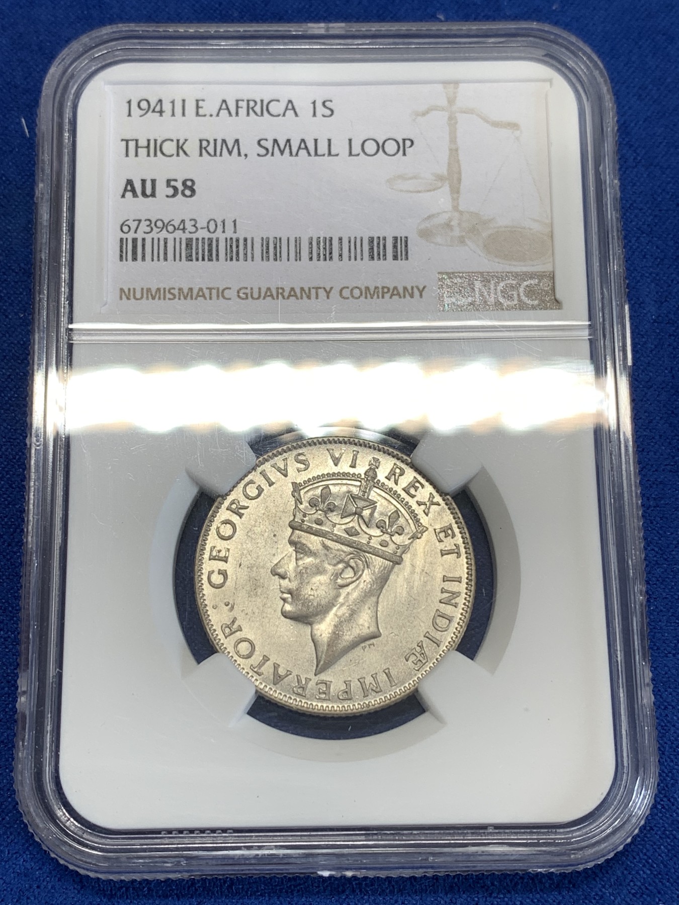 《竞宝斋》第259场-周日，周一 2场连拍 (全场包邮) NGC AU58 英属东非 1941年 1先令 银币