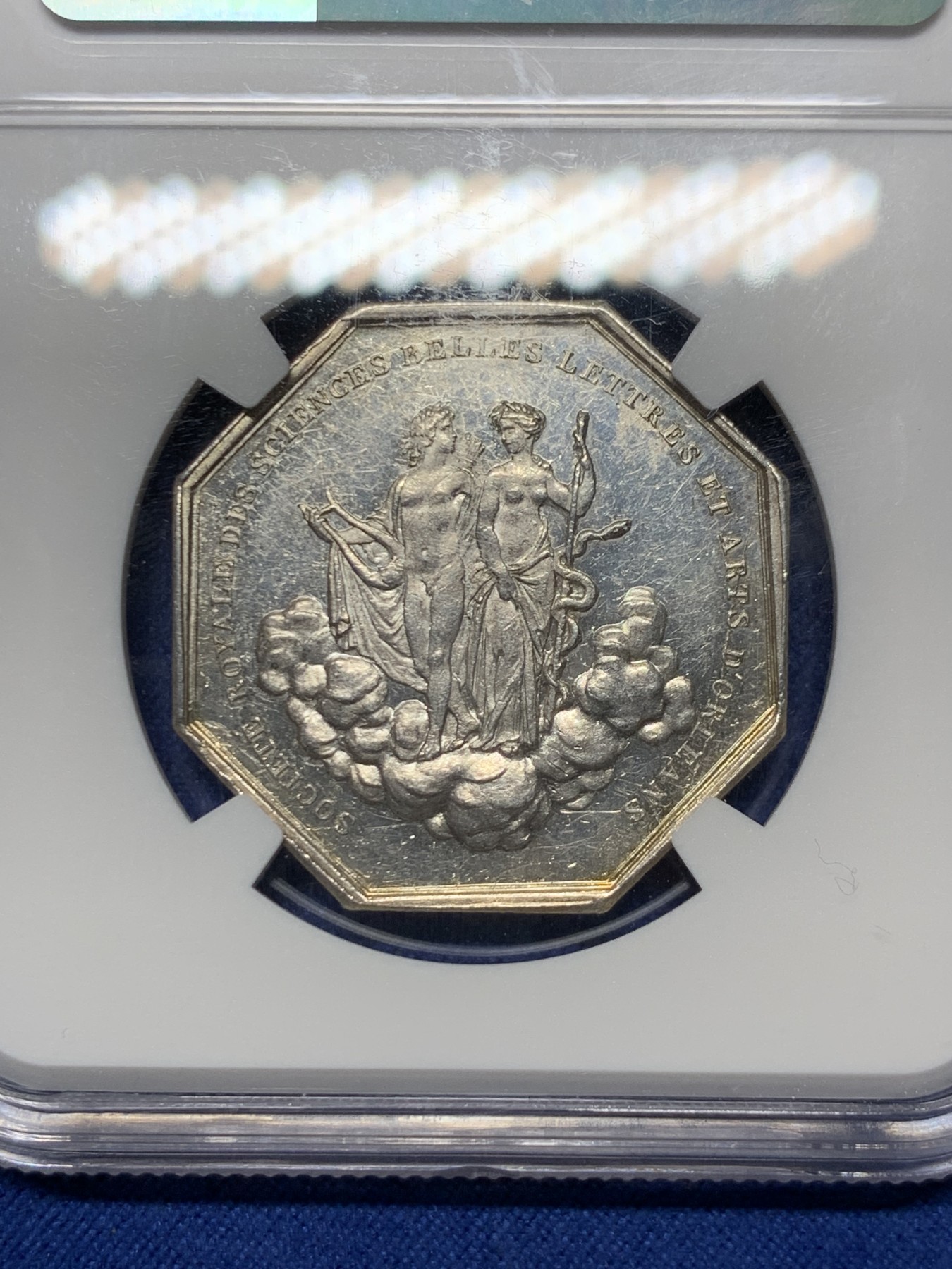 《竞宝斋》第259场-周日，周一 2场连拍 (全场包邮) NGC MS60 法国奥尔良社会八角银质代币 杜伯瓦作品 正面菲利普一世 早期油灯边铭