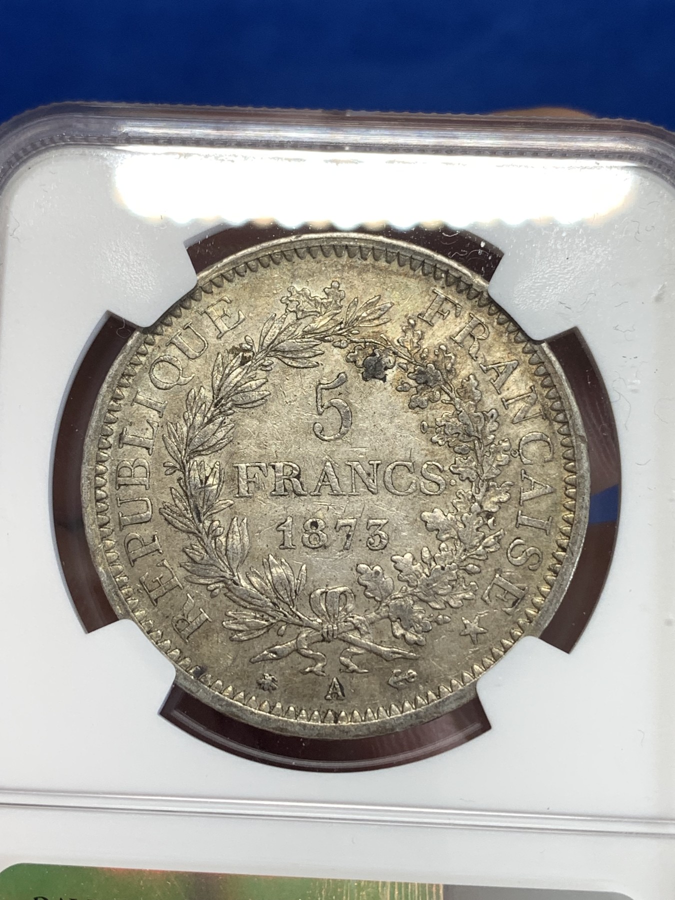 《竞宝斋》第259场-周日，周一 2场连拍 (全场包邮) NGC AU53 法国1873年A版大力神5法郎银币