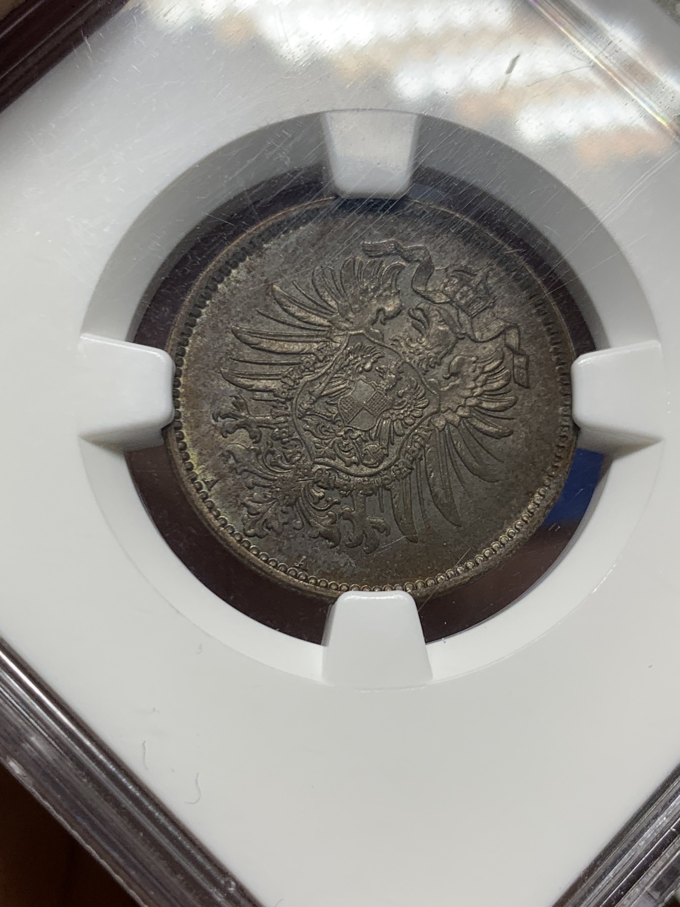 《竞宝斋》第259场-周日，周一 2场连拍 (全场包邮) NGC MS64 德国 1875年 短翅 1马克 银币 老黑彩 流通充分的品种 MS很少 被低估的品种