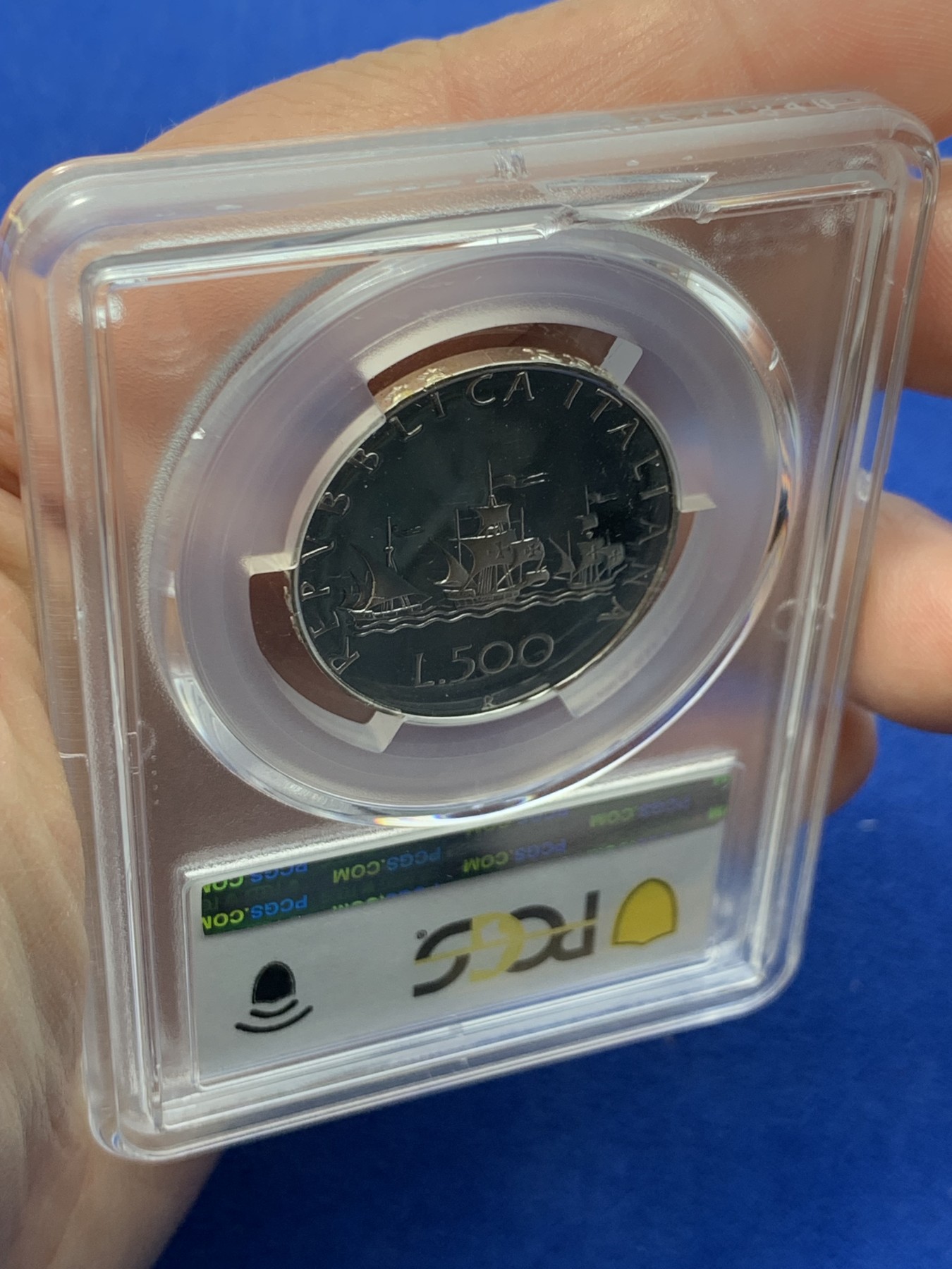 《竞宝斋》第259场-周日，周一 2场连拍 (全场包邮) 亚军分 PCGS PR68DCAM 意大利 1985年 精制 帆船少女 500里拉银币 首年发行 发行量仅15000枚