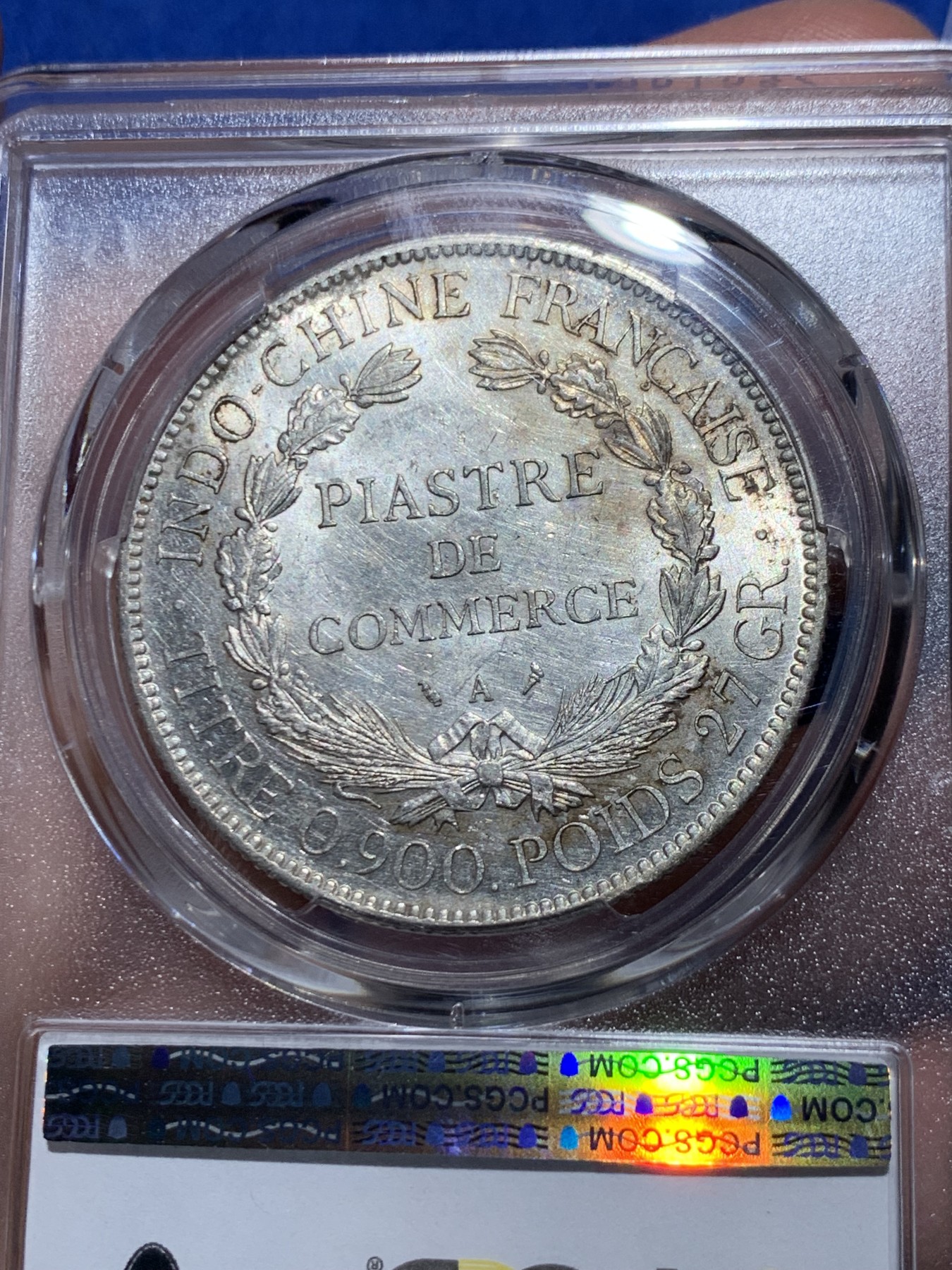 《竞宝斋》第259场-周日，周一 2场连拍 (全场包邮) PCGS AU58 法属印支1907A坐洋1P大银币，面部细节完整，砸盒重评后UNC变成了au。