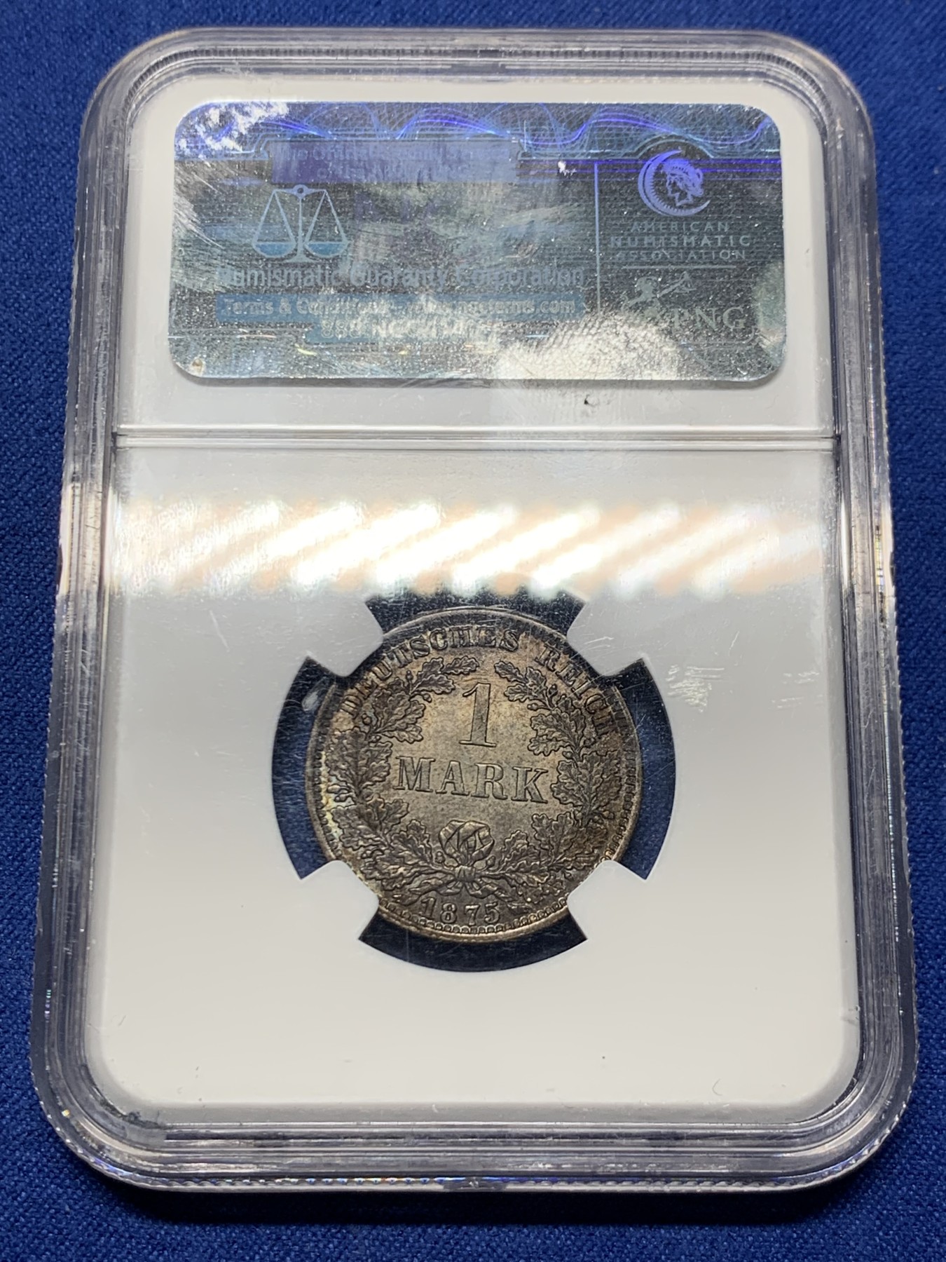 《竞宝斋》第259场-周日，周一 2场连拍 (全场包邮) NGC MS64 德国 1875年 短翅 1马克 银币 老黑彩 流通充分的品种 MS很少 被低估的品种