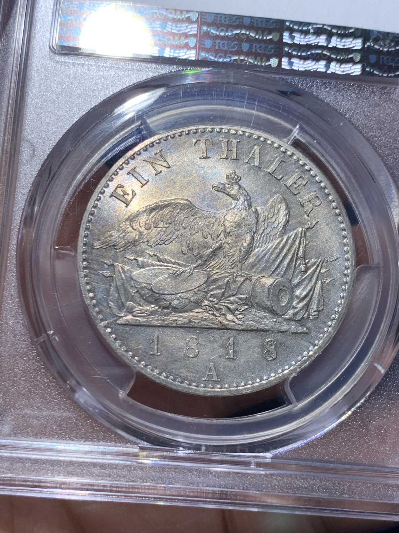 《竞宝斋》第259场-周日，周一 2场连拍 (全场包邮) PCGS MS65 德国  普鲁士 1818 威廉三世 鹰炮泰勒 PCGS唯一冠军分