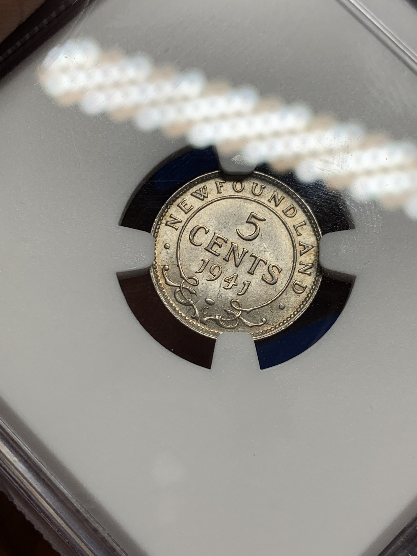 《竞宝斋》第259场-周日，周一 2场连拍 (全场包邮) NGC MS62 纽芬兰1941年5分银币