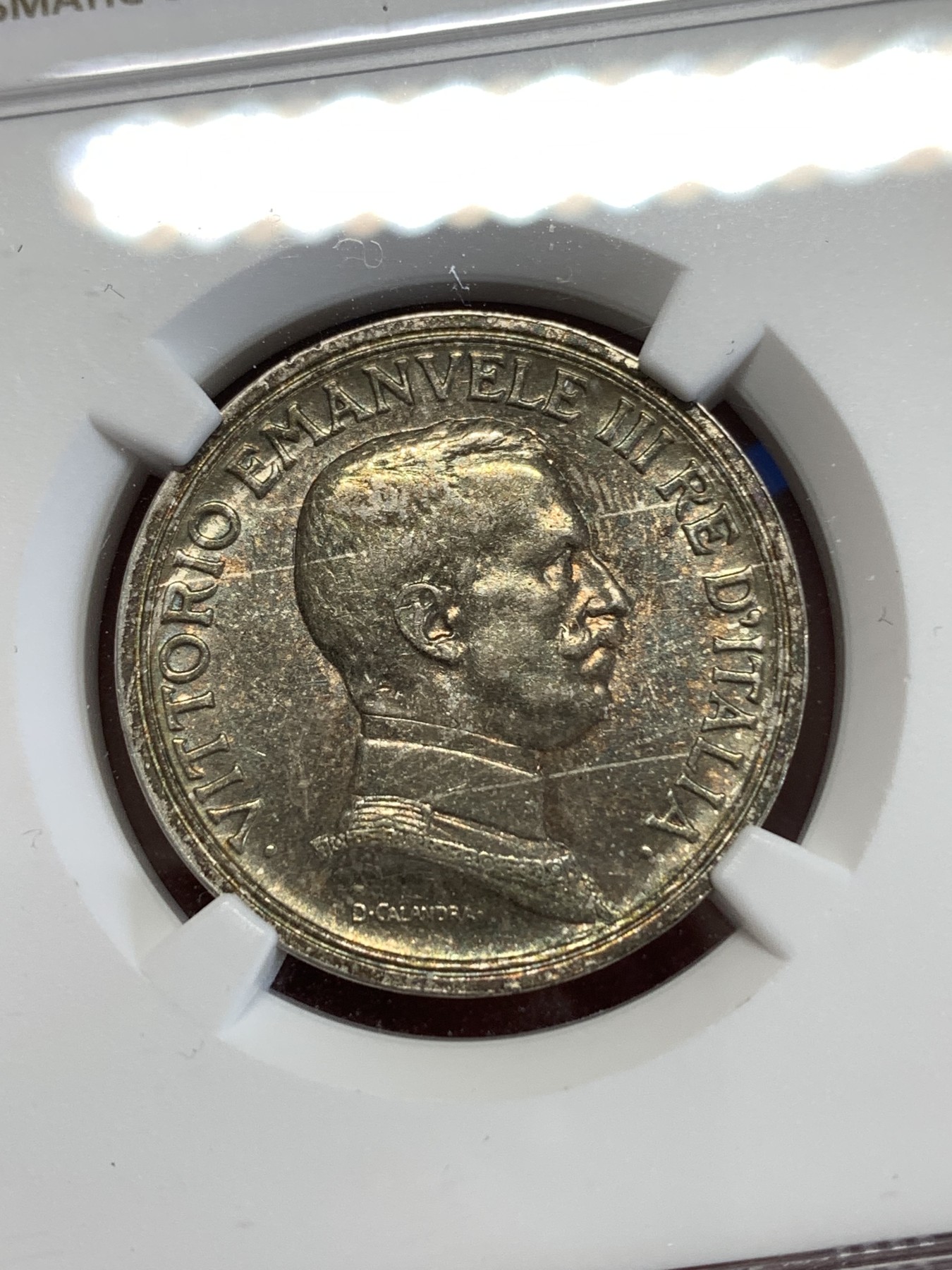 《竞宝斋》第259场-周日，周一 2场连拍 (全场包邮) NGC MS61 意大利1916年女神马车2里拉银币