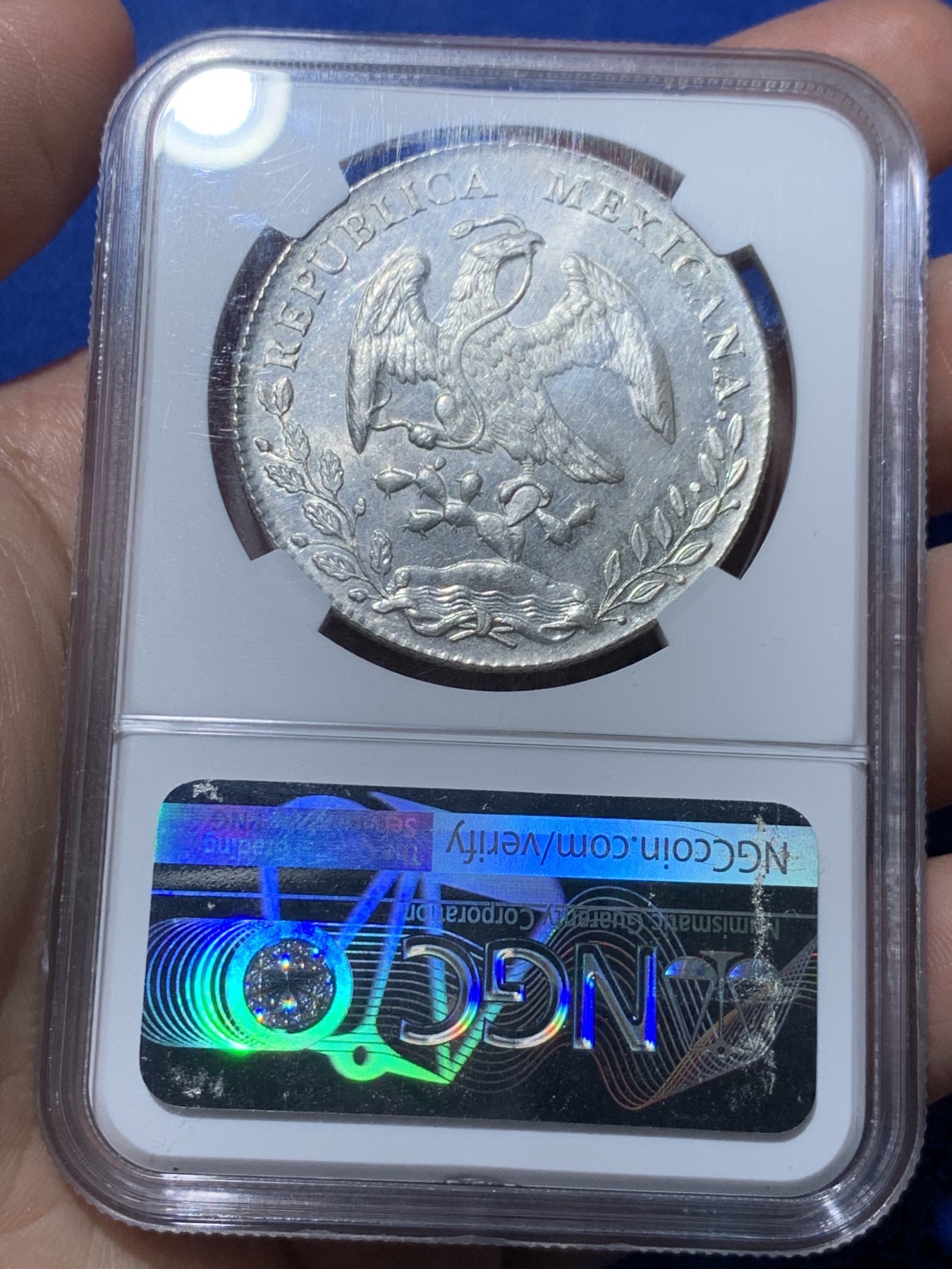 《竞宝斋》第259场-周日，周一 2场连拍 (全场包邮) NGC MS63 墨西哥 1894年MO AM版 花边鹰洋 银币 品相很好