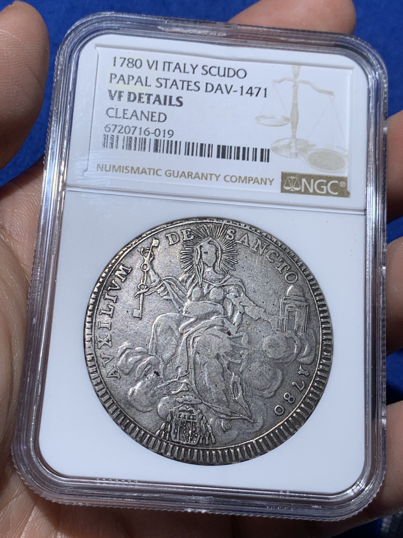 《竞宝斋》第259场-周日，周一 2场连拍 (全场包邮) NGC VFD 意大利教皇国1780年教皇庇护六世斯库多大银