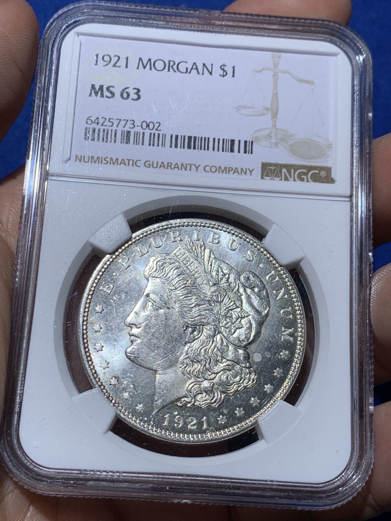 《竞宝斋》第259场-周日，周一 2场连拍 (全场包邮) NGC MS63 美国 1921年 摩根银币 镜面底板 同分中的战斗机