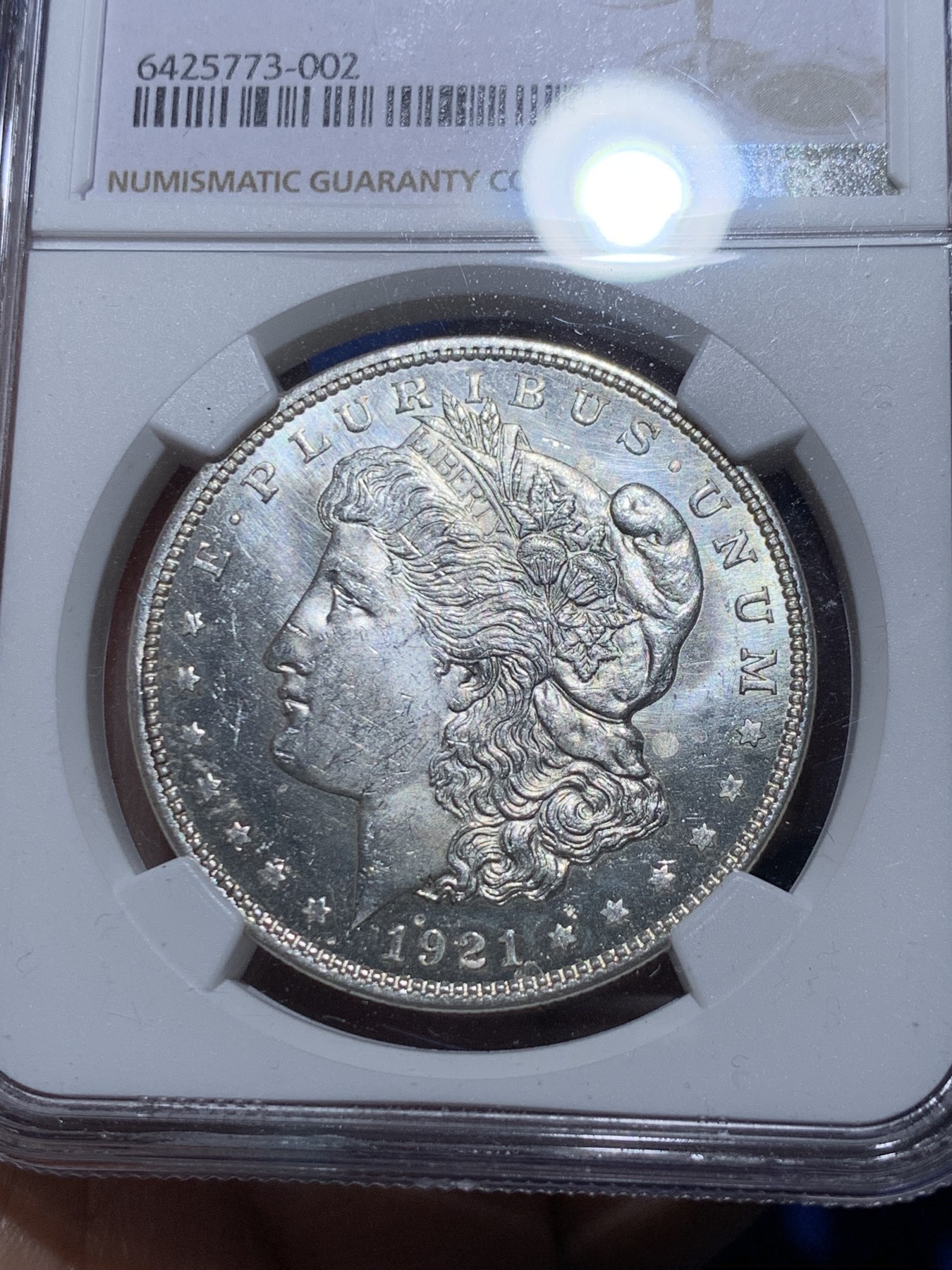 《竞宝斋》第259场-周日，周一 2场连拍 (全场包邮) NGC MS63 美国 1921年 摩根银币 镜面底板 同分中的战斗机