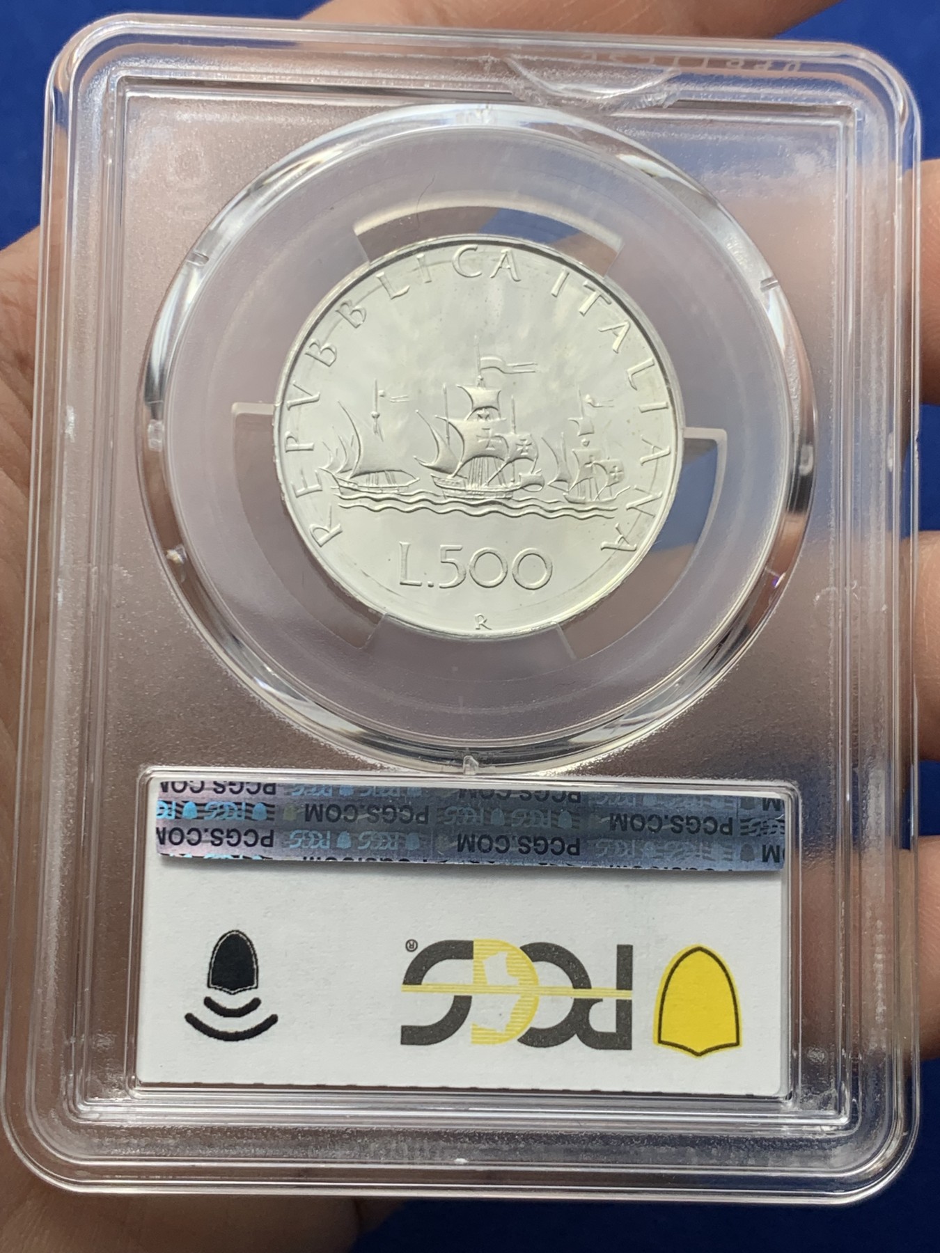 《竞宝斋》第259场-周日，周一 2场连拍 (全场包邮) 亚军分 PCGS PR68DCAM 意大利 1985年 精制 帆船少女 500里拉银币 首年发行 发行量仅15000枚