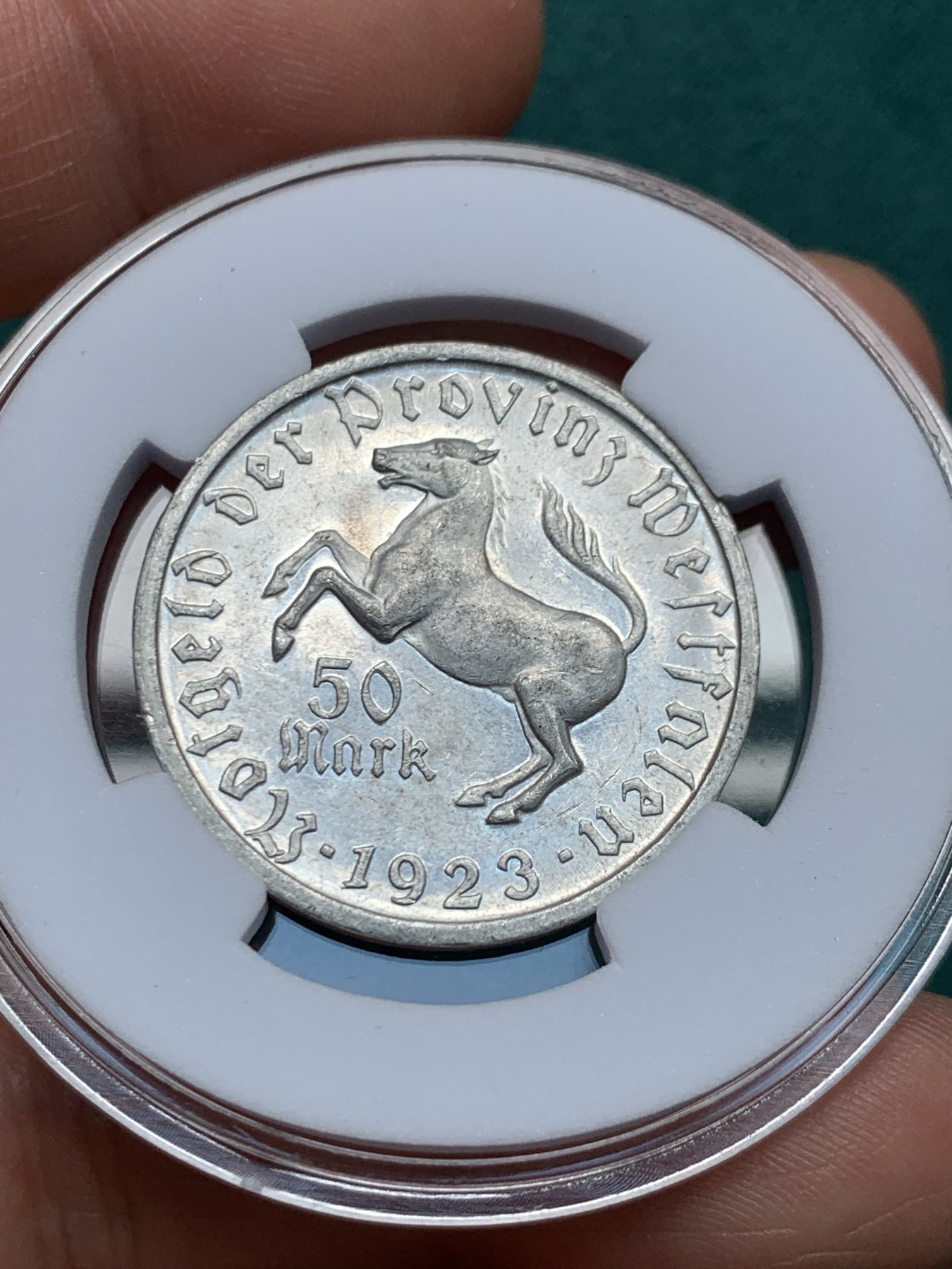 《竞宝斋》第259场-周日，周一 2场连拍 (全场包邮) 德紧 威斯特法伦 1923年 50马克 马币 铝质 光度不错