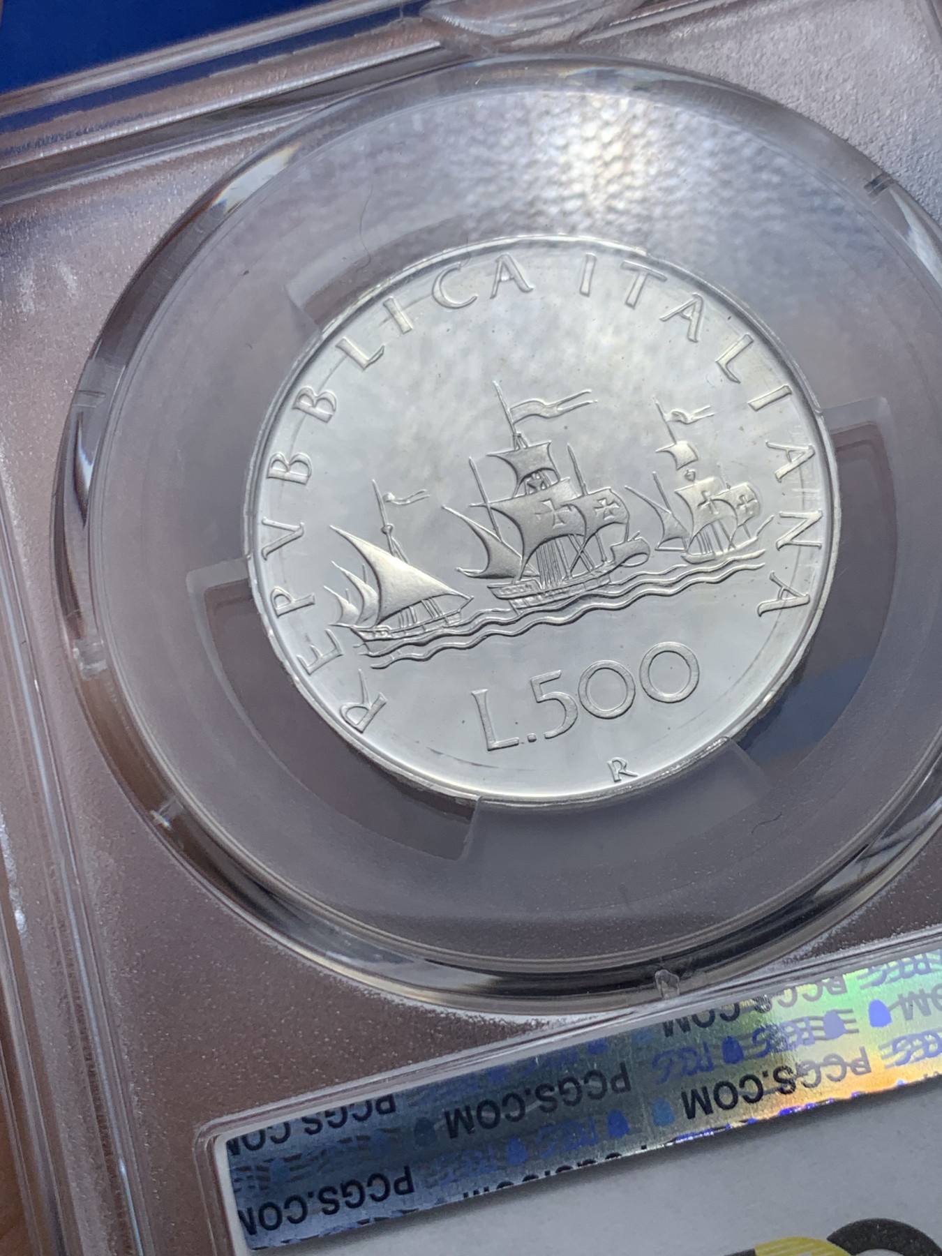 《竞宝斋》第259场-周日，周一 2场连拍 (全场包邮) 亚军分 PCGS PR68DCAM 意大利 1985年 精制 帆船少女 500里拉银币 首年发行 发行量仅15000枚